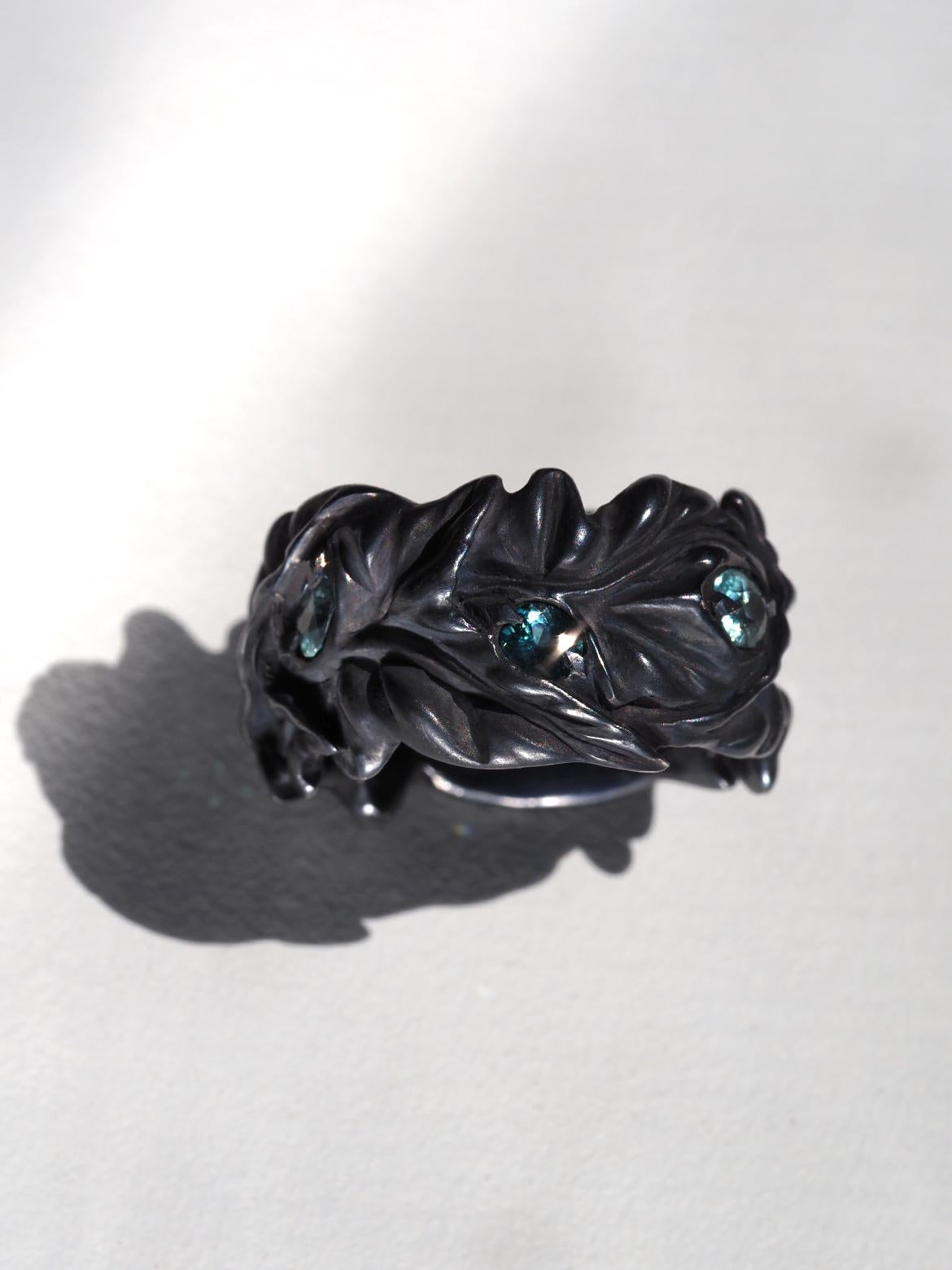 Grandidierite Ivy Silver Ring Special person gift LOTR style art nouveau en vente 8