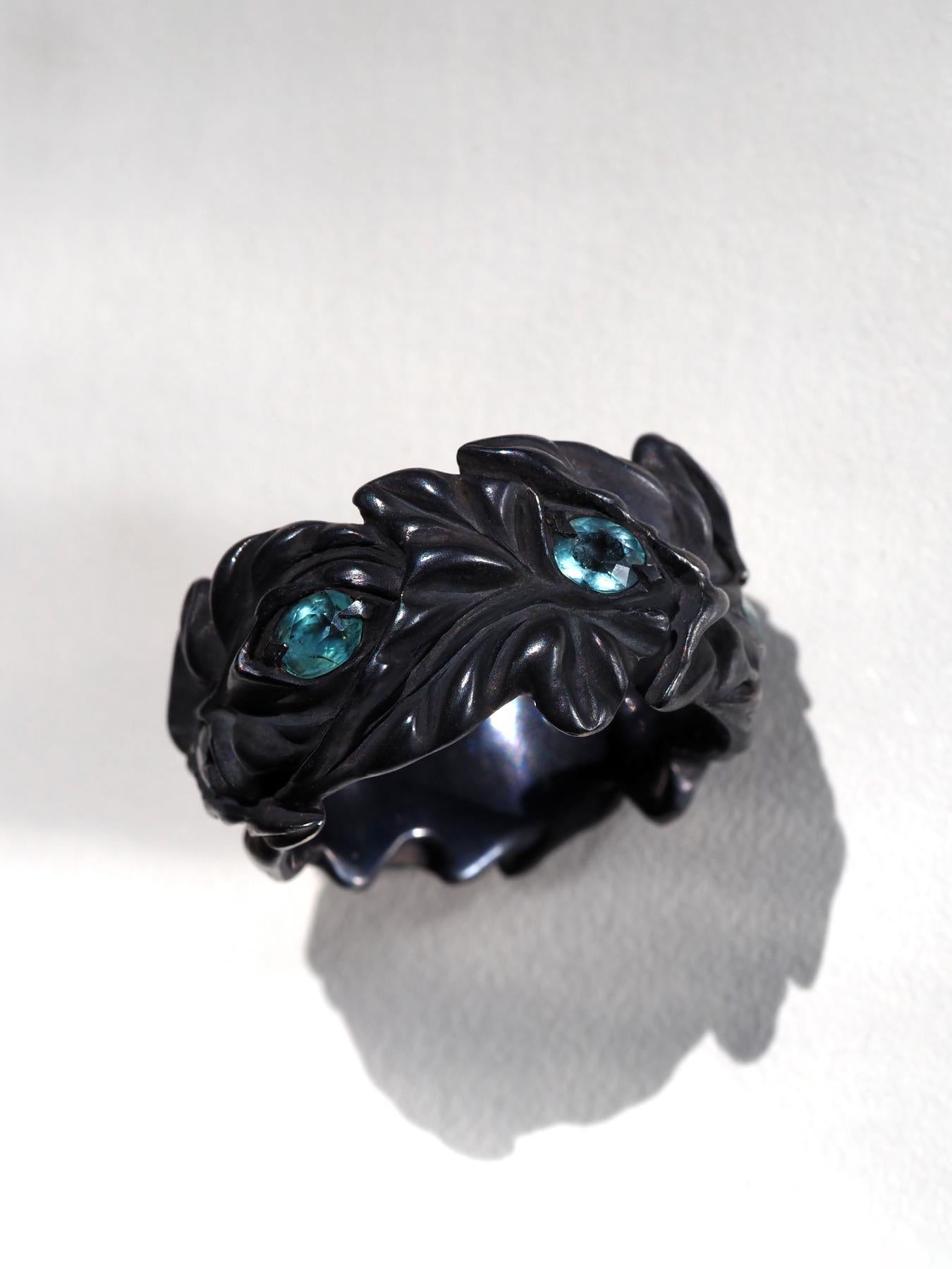 Grandidierite Ivy Silver Ring Special person gift LOTR style art nouveau en vente 9
