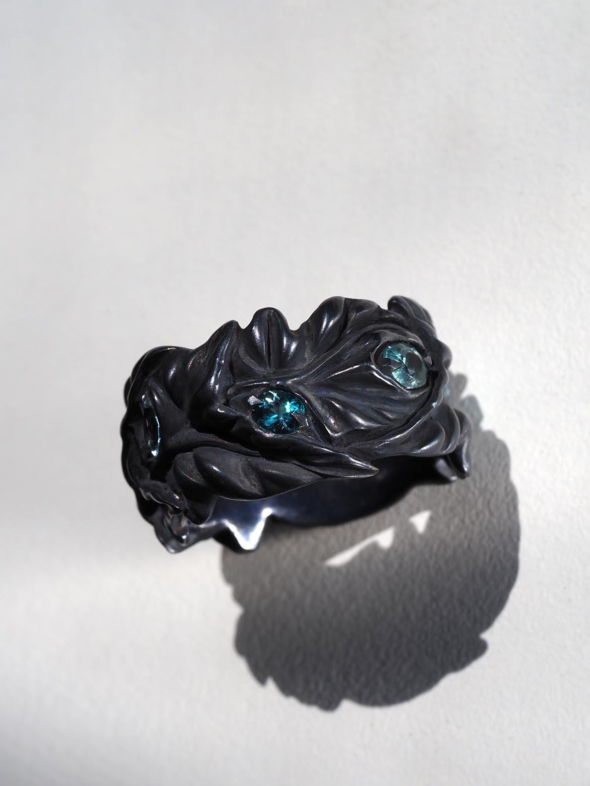 Grandidierite Ivy Silver Ring Special person gift LOTR style art nouveau en vente 10