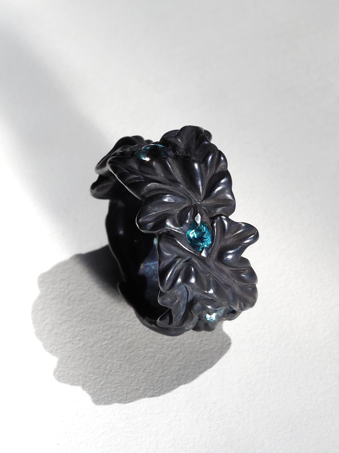 Grandidierite Ivy Silver Ring Special person gift LOTR style art nouveau en vente 11