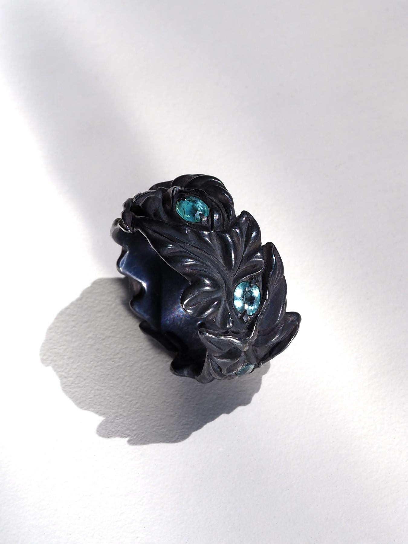 Grandidierite Ivy Silver Ring Special person gift LOTR style art nouveau en vente 12