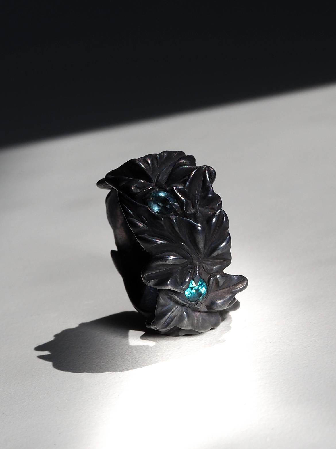 Grandidierite Ivy Silver Ring Special person gift LOTR style art nouveau en vente 14