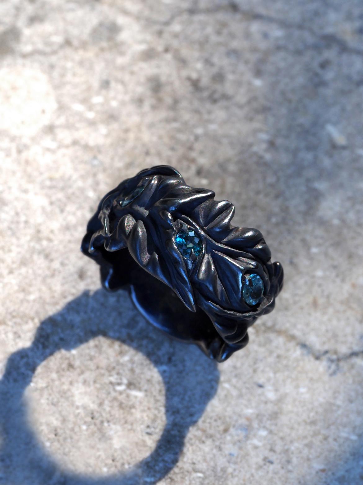 Grandidierite Ivy Silver Ring Special person gift LOTR style art nouveau Neuf - En vente à Berlin, DE