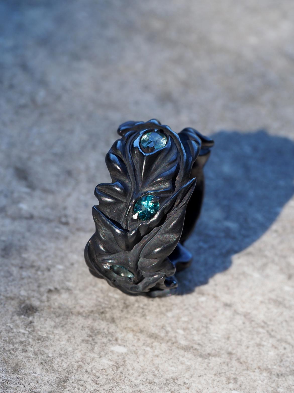 Grandidierite Ivy Silver Ring Special person gift LOTR style art nouveau Unisexe en vente