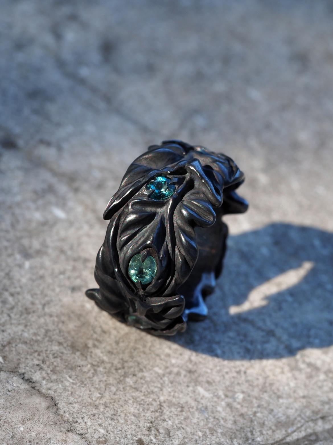 Grandidierite Ivy Silver Ring Special person gift LOTR style art nouveau en vente 2