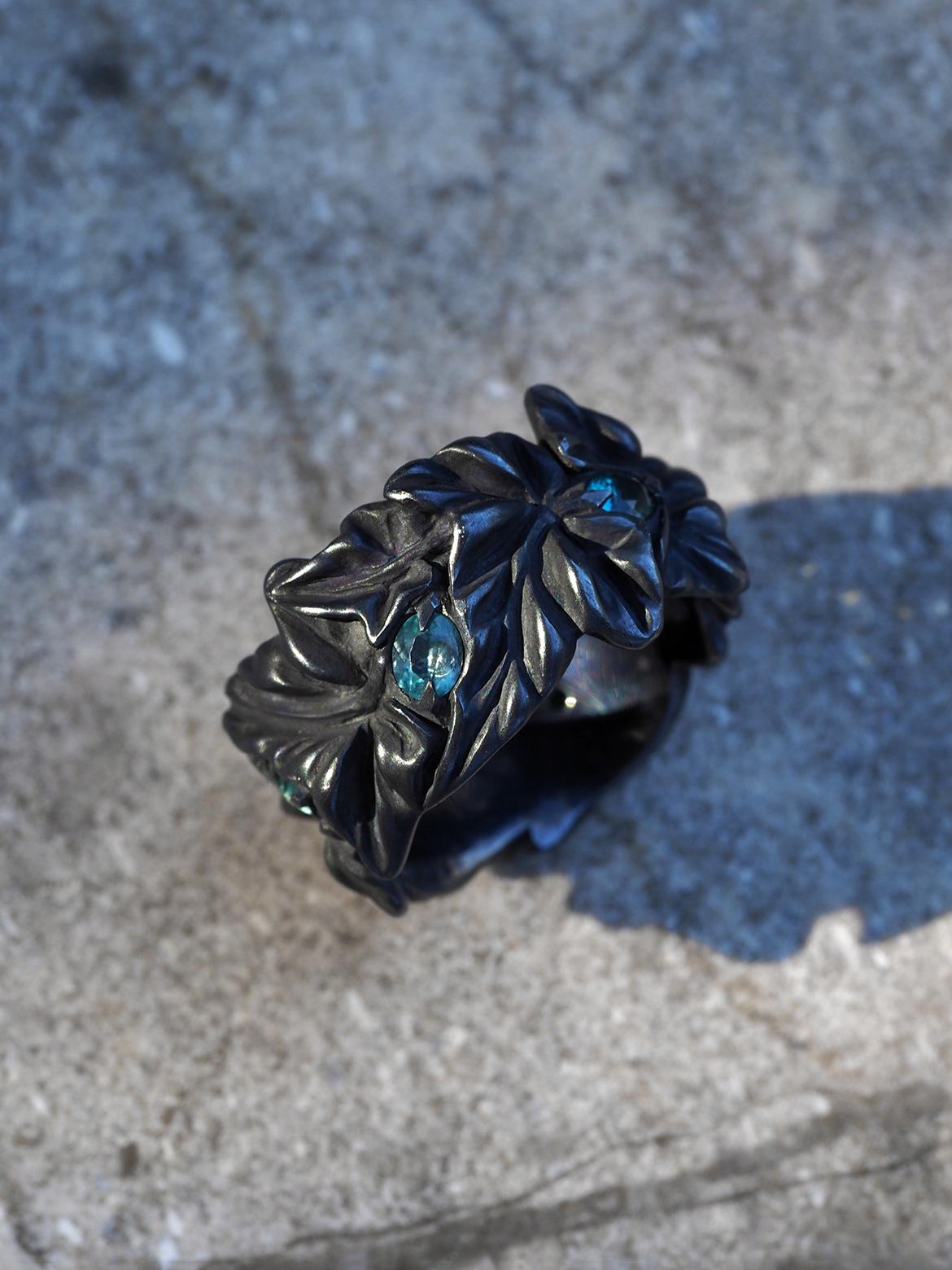 Grandidierite Ivy Silver Ring Special person gift LOTR style art nouveau en vente 4