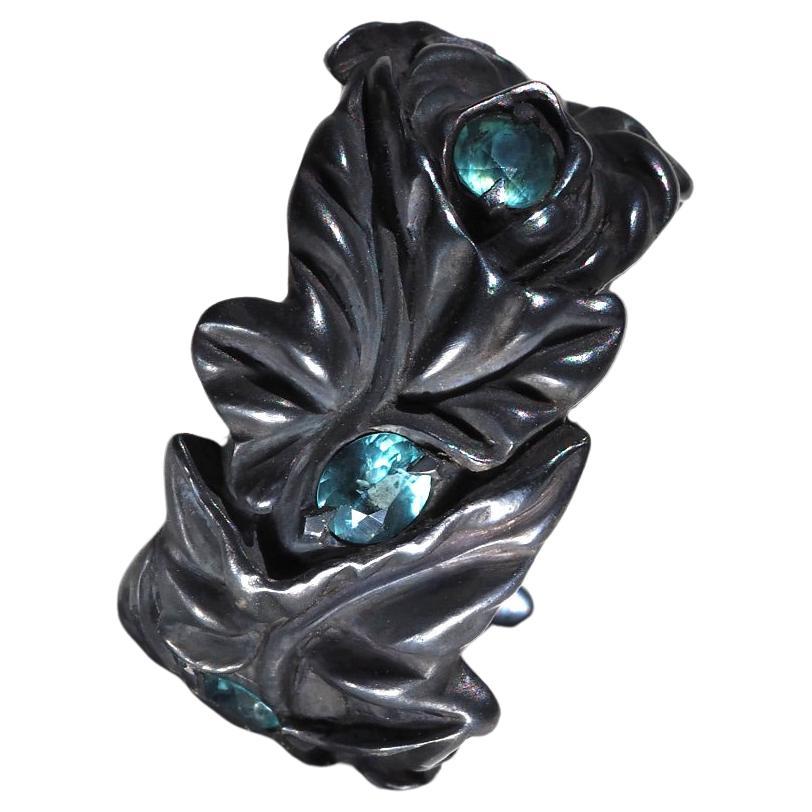 Grandidierite Ivy Silver Ring Special person gift LOTR style art nouveau en vente