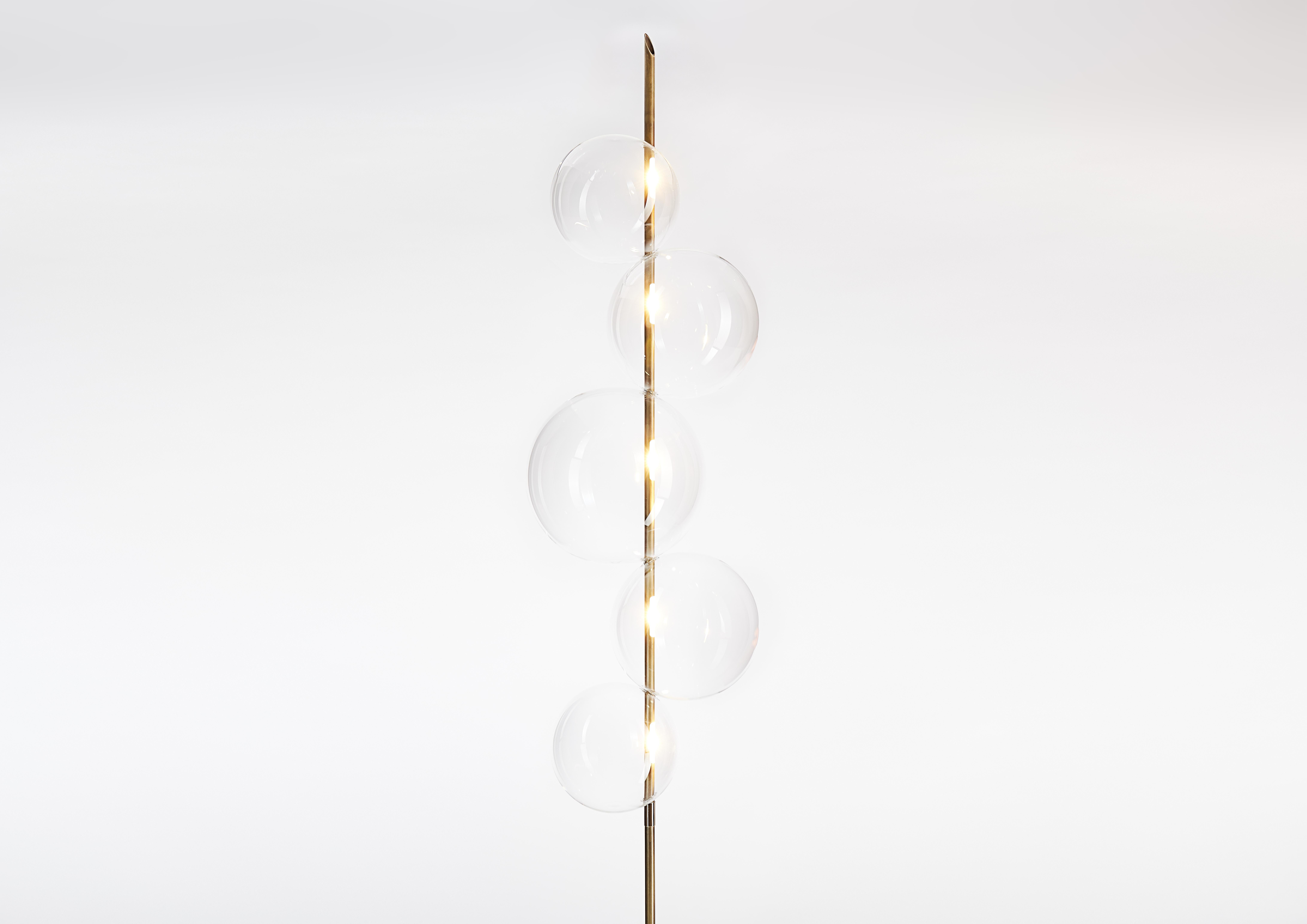 Minimalist Grandine Aged Five Lights contemporary Floor Lamp Aged Brass Handblown Glass For Sale