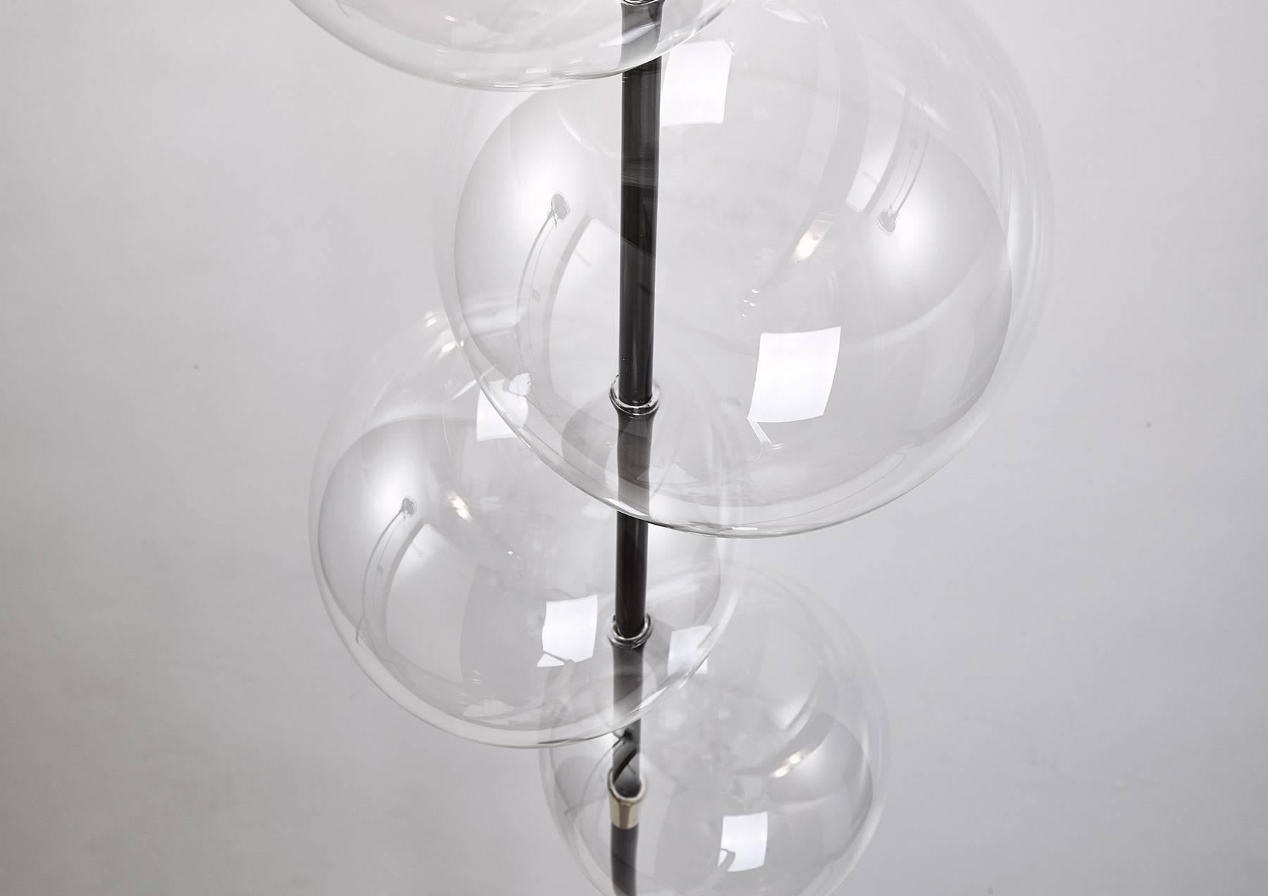 Minimalist Grandine Black Five Lights Contemporary Floor Lamp Darkened Brass Blown Glass For Sale