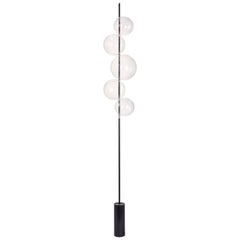 Grandine Nero Cinque Luci Lampada da Terra Contemporanea Ottone Scurito Vetro Soffiato