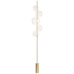 Lampadaire contemporain à cinq lumières Grandine en verre soufflé laiton brossé