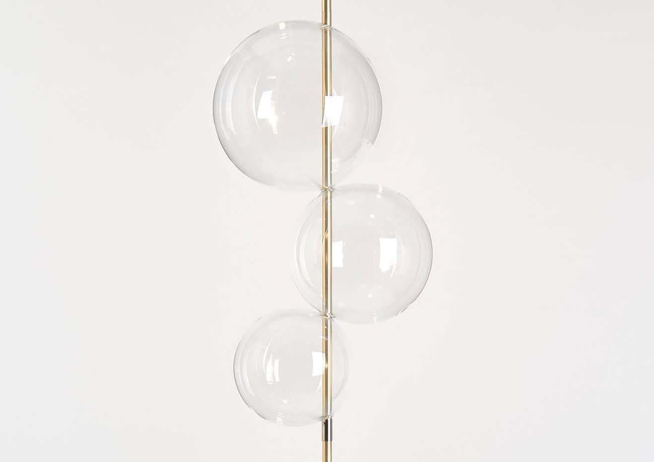 Italian Grandine Three Lights Contemporary Floor Lamp Brushed Brass Hand-Blown