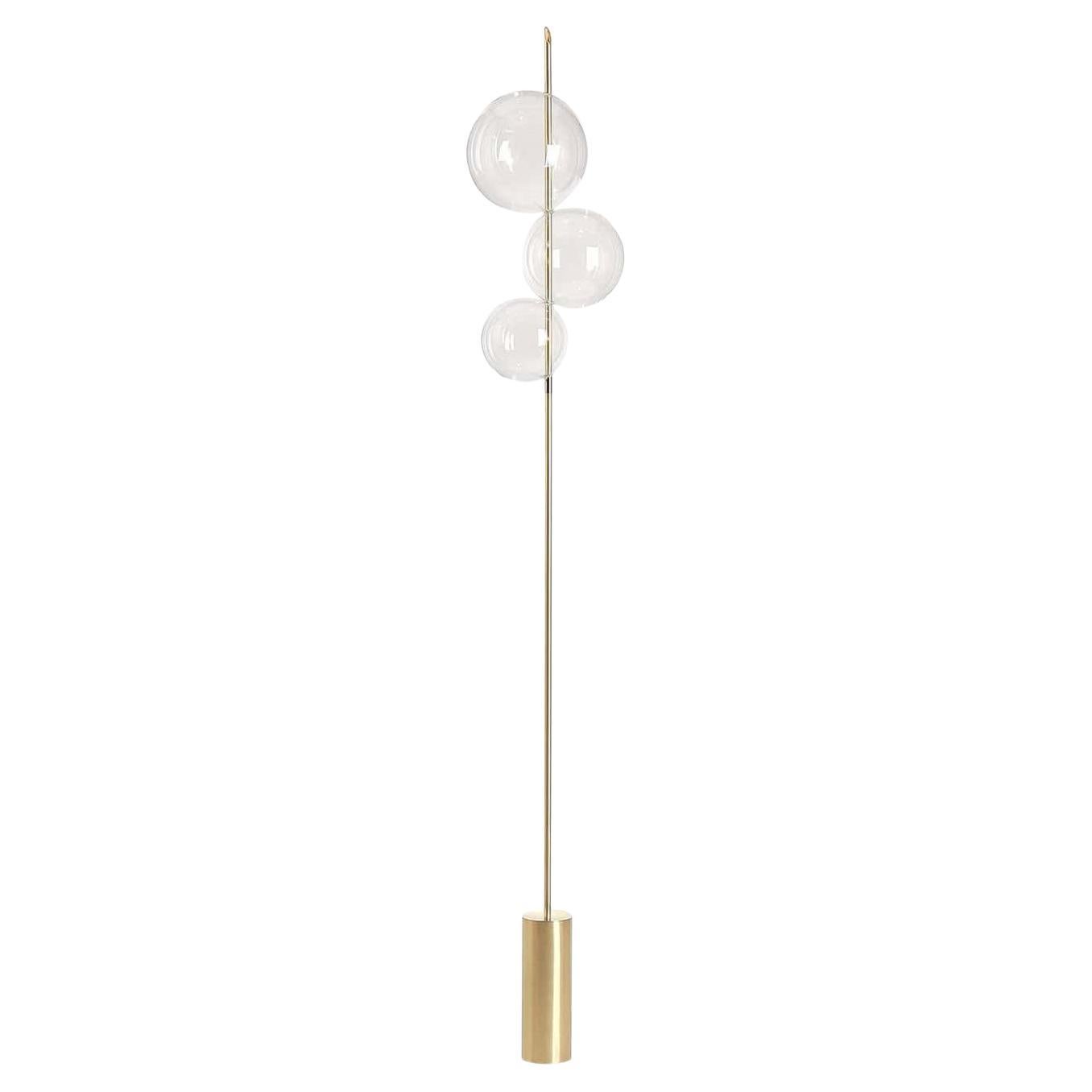 Grandine Three Lights Contemporary Floor Lamp Brushed Brass Hand-Blown