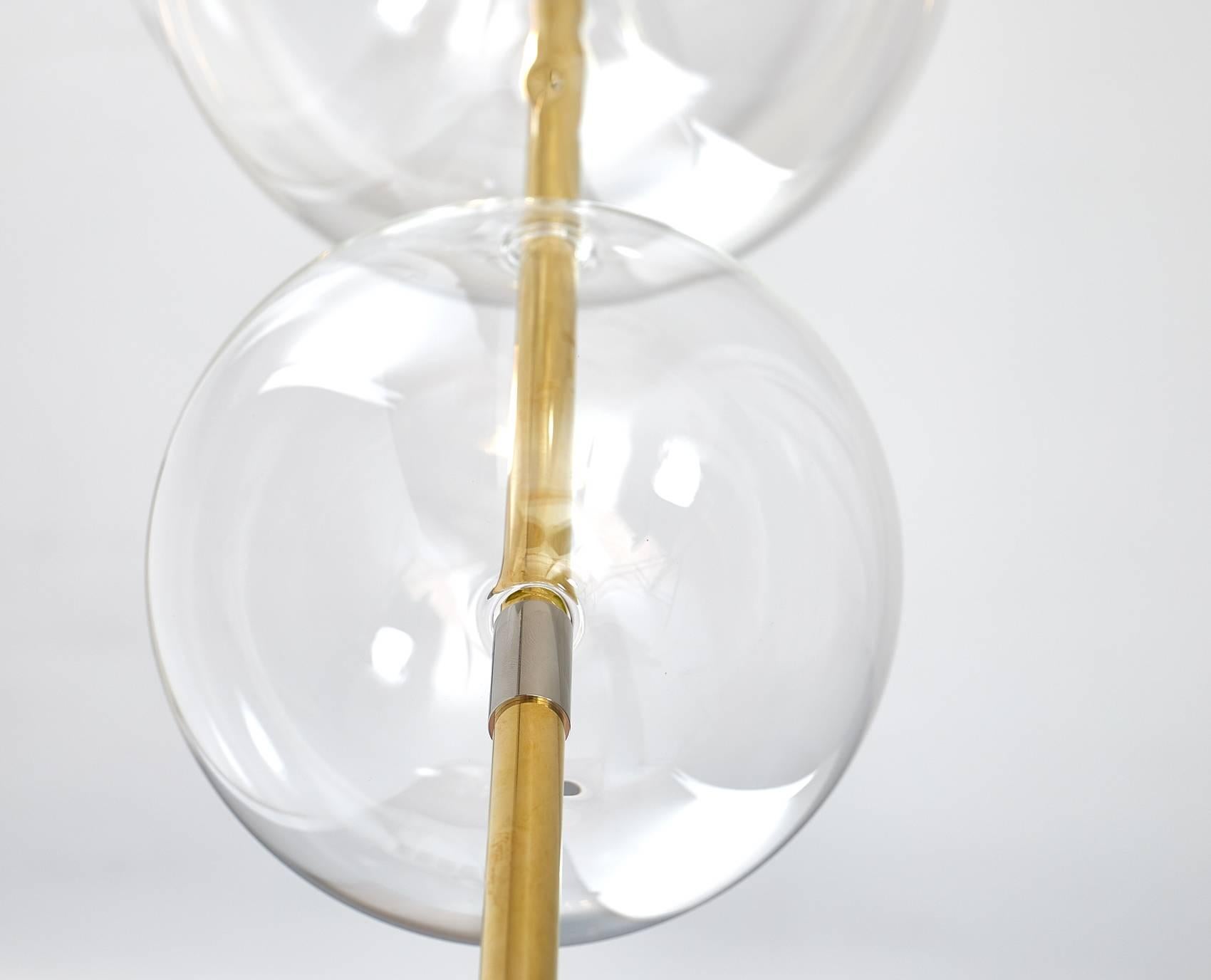 Minimalist Grandine Three Lights Mirror-Polished Brass Sculptural Floor/Standing Lamp For Sale