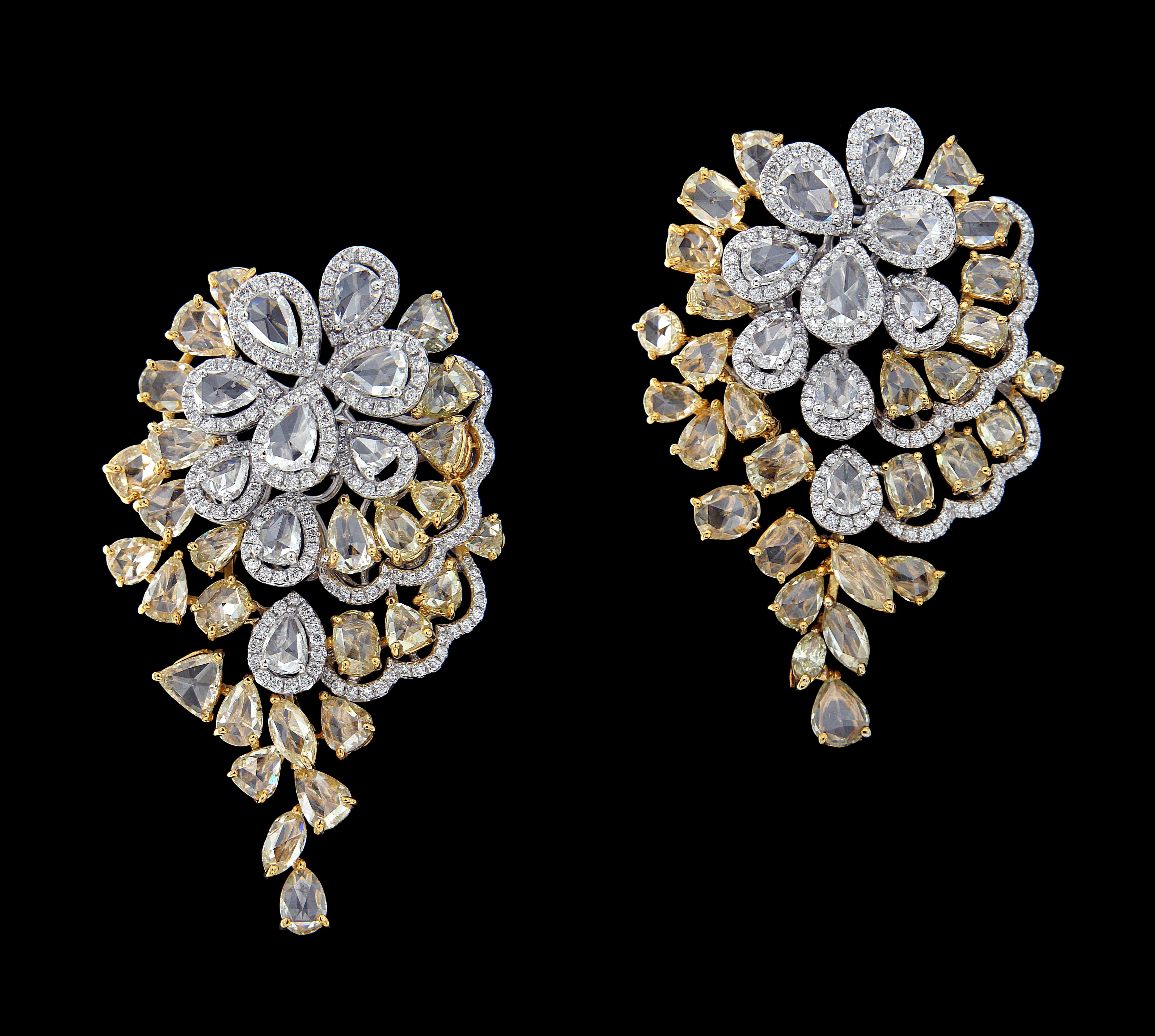 Rose Cut Grandiose 18 Karat White and Yellow Gold, and Diamond Earring For Sale