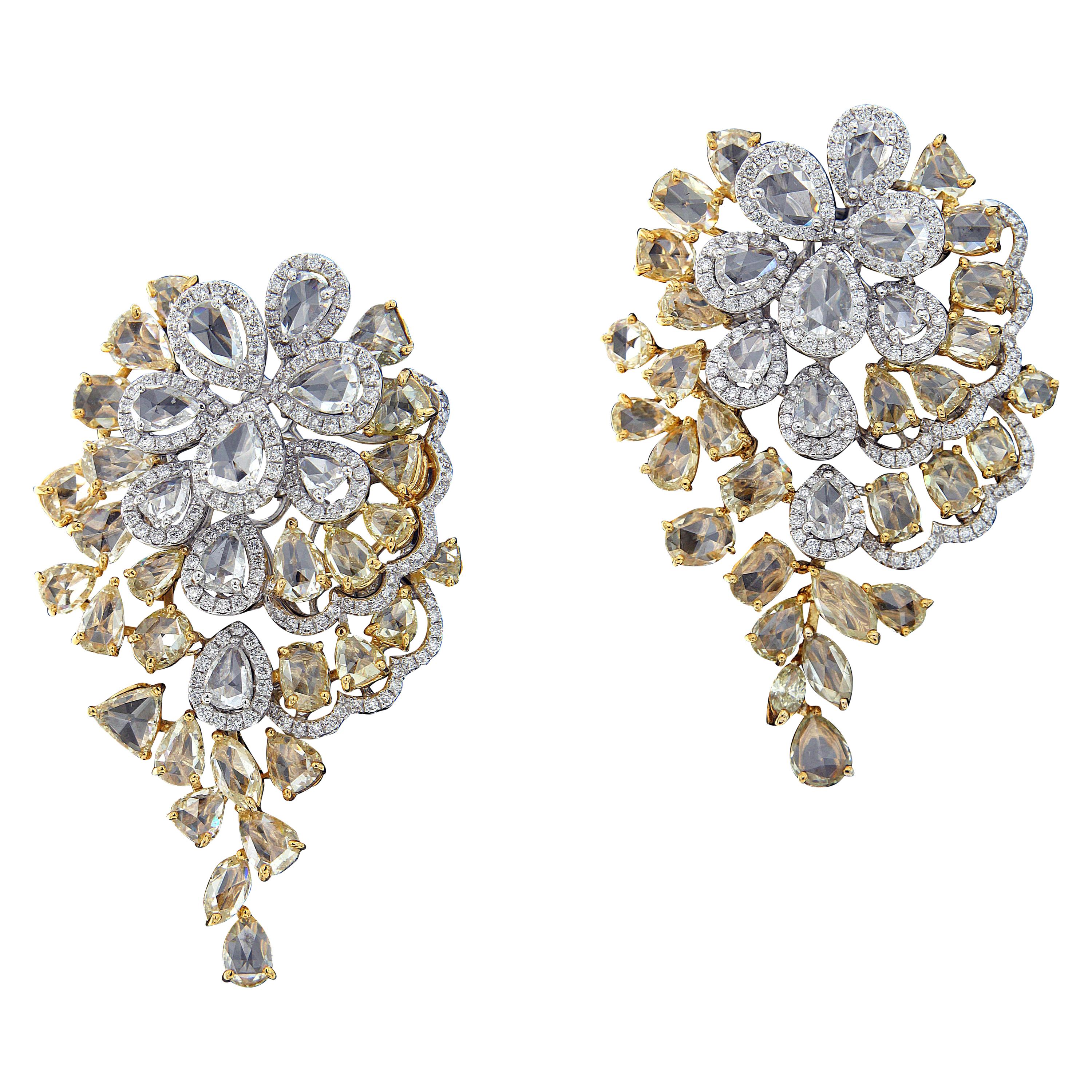 Grandiose 18 Karat White and Yellow Gold, and Diamond Earring For Sale