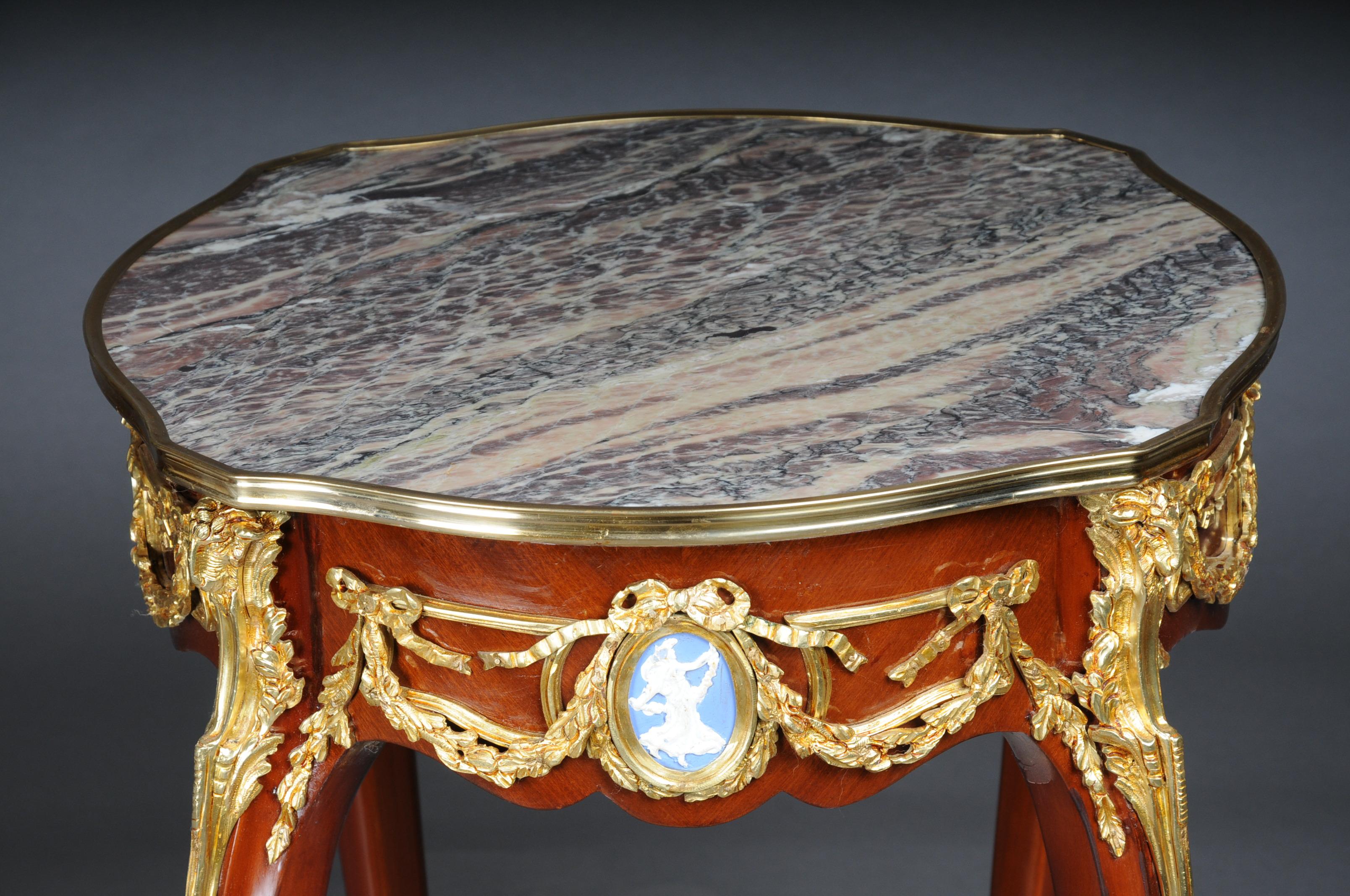 Gilt Grandiose Side Table with Bronze Louis XV Marble Beech Wood For Sale