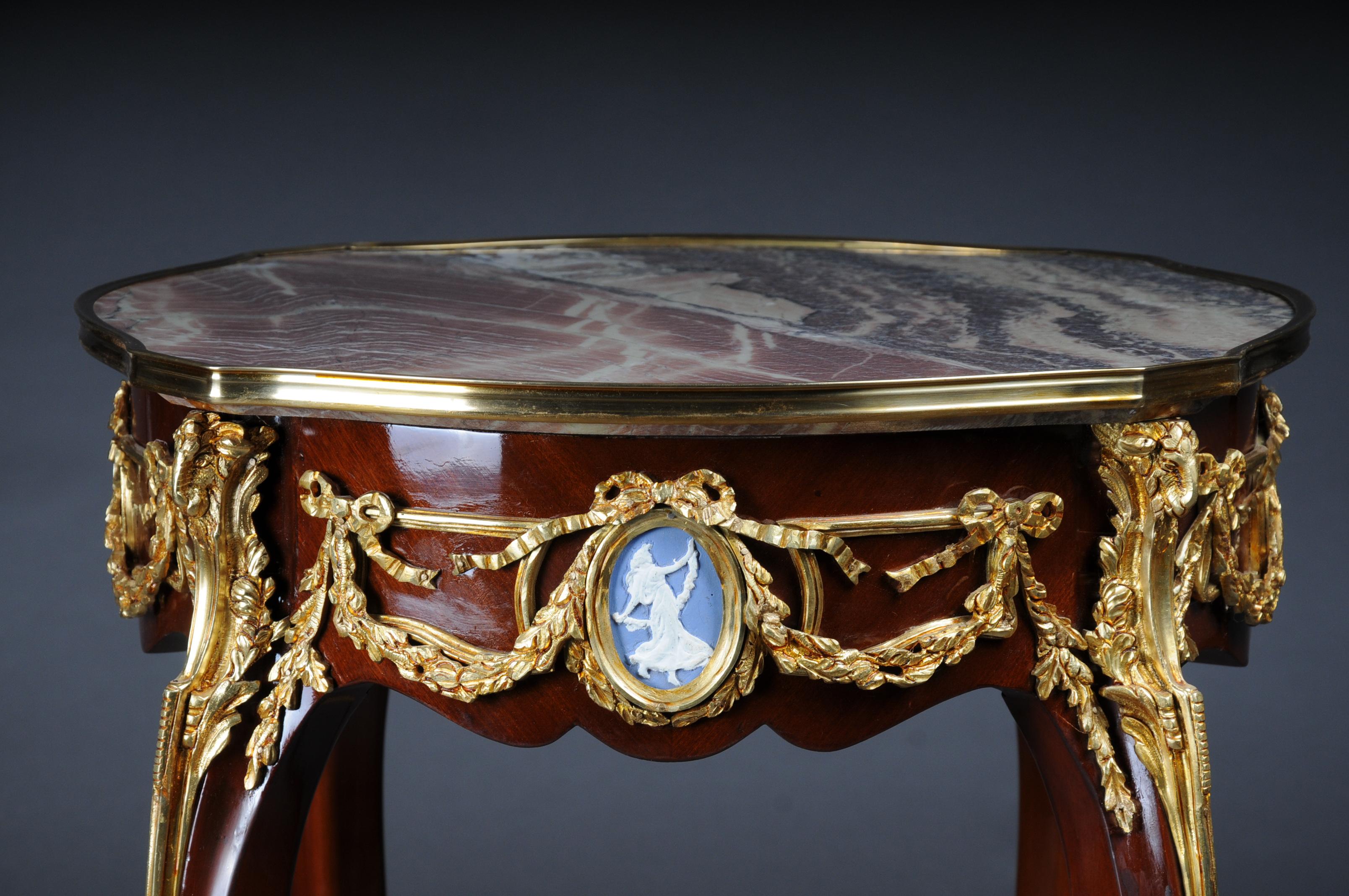 20th Century Grandiose Side Table with Bronze Louis XV Marble Beech Wood For Sale