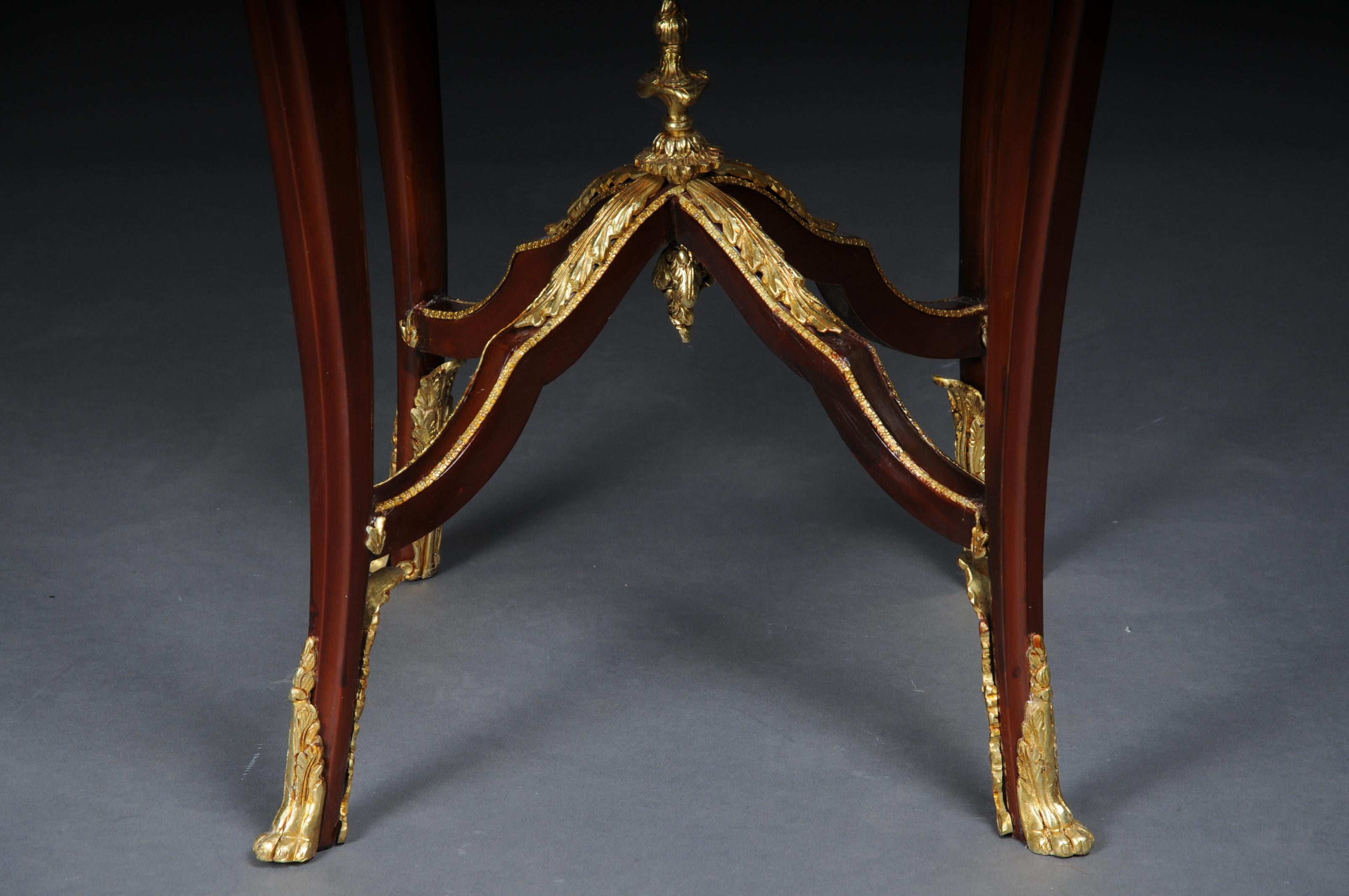Brass Grandiose Side Table with Bronze Louis XV Marble Beech Wood For Sale