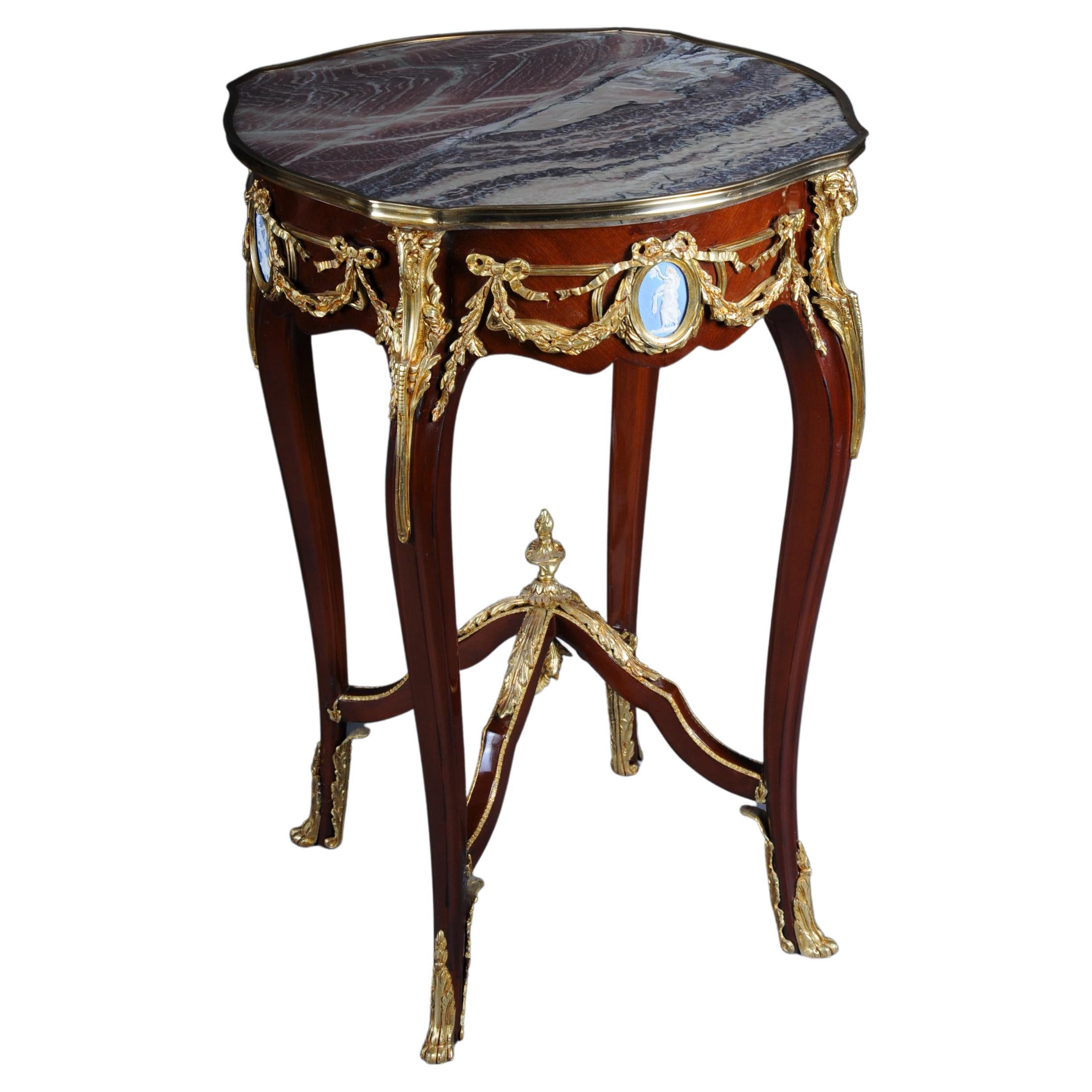 Grandiose Side Table with Bronze Louis XV Marble Beech Wood For Sale