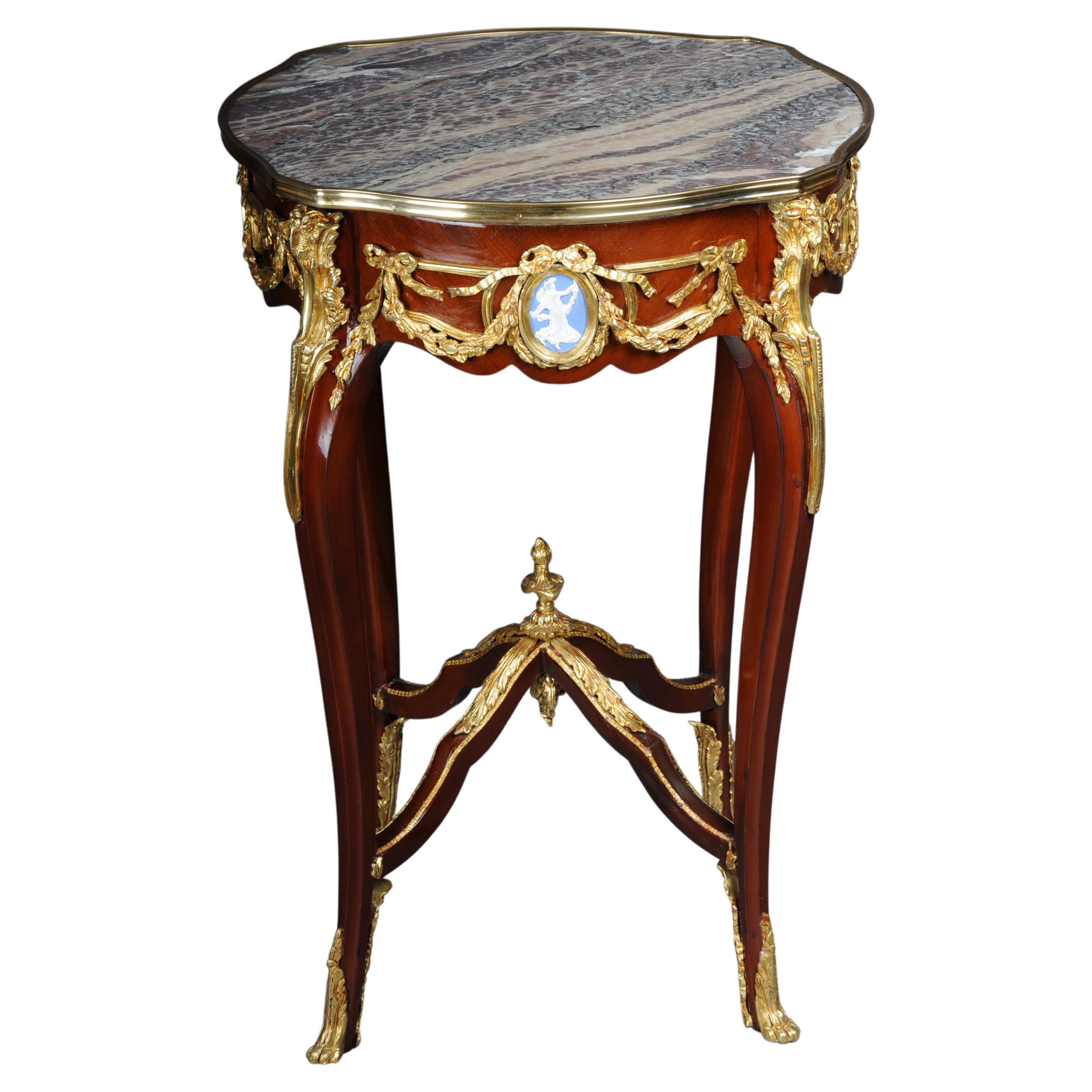 Grandiose Side Table with Bronze Louis XV Marble Beech Wood For Sale