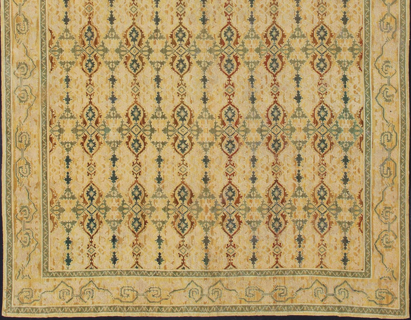 Arts and Crafts Grandiose Spanish Rug in Gold, Yellow, Green and Raffia Colors For Sale