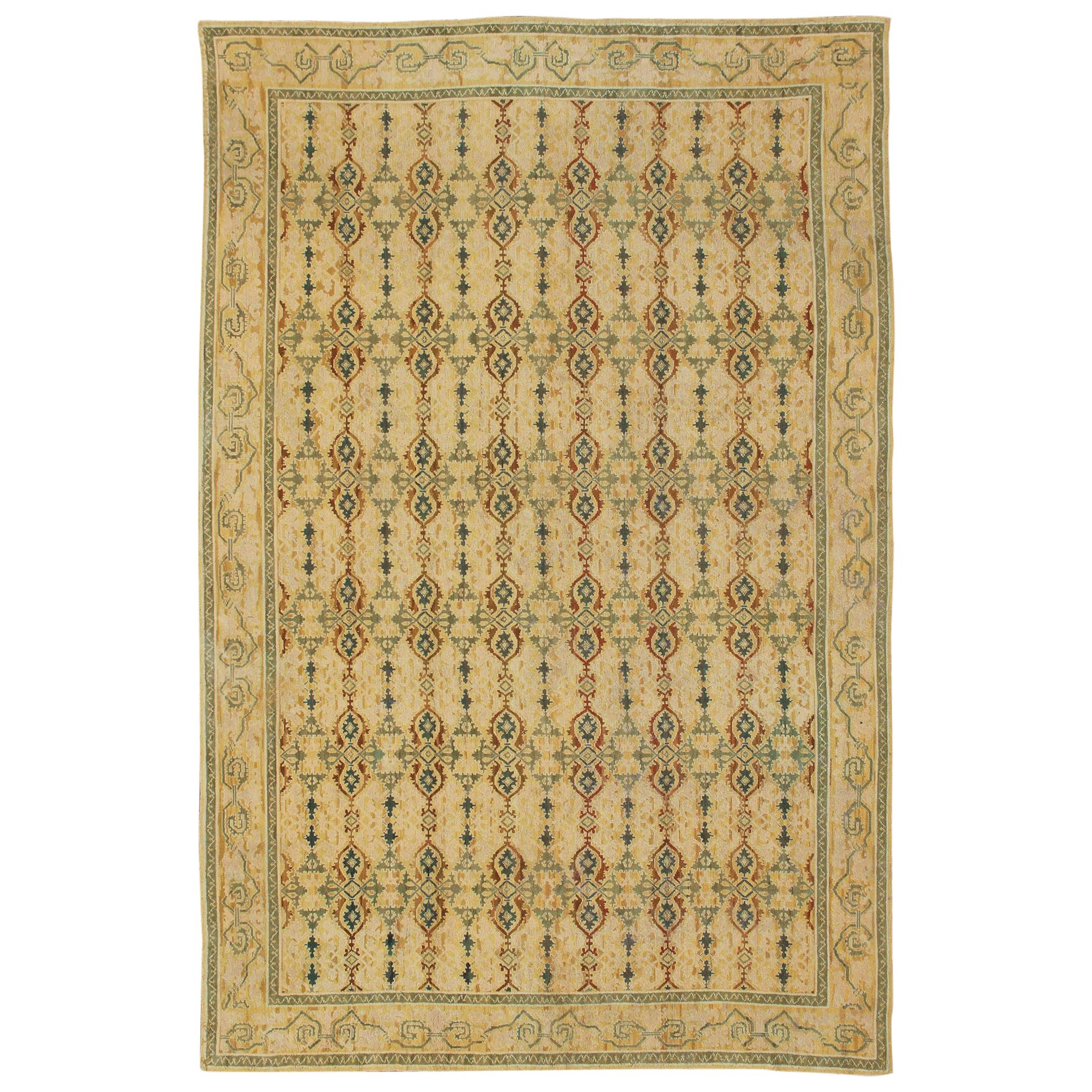 Grandiose Spanish Rug in Gold, Yellow, Green and Raffia Colors For Sale