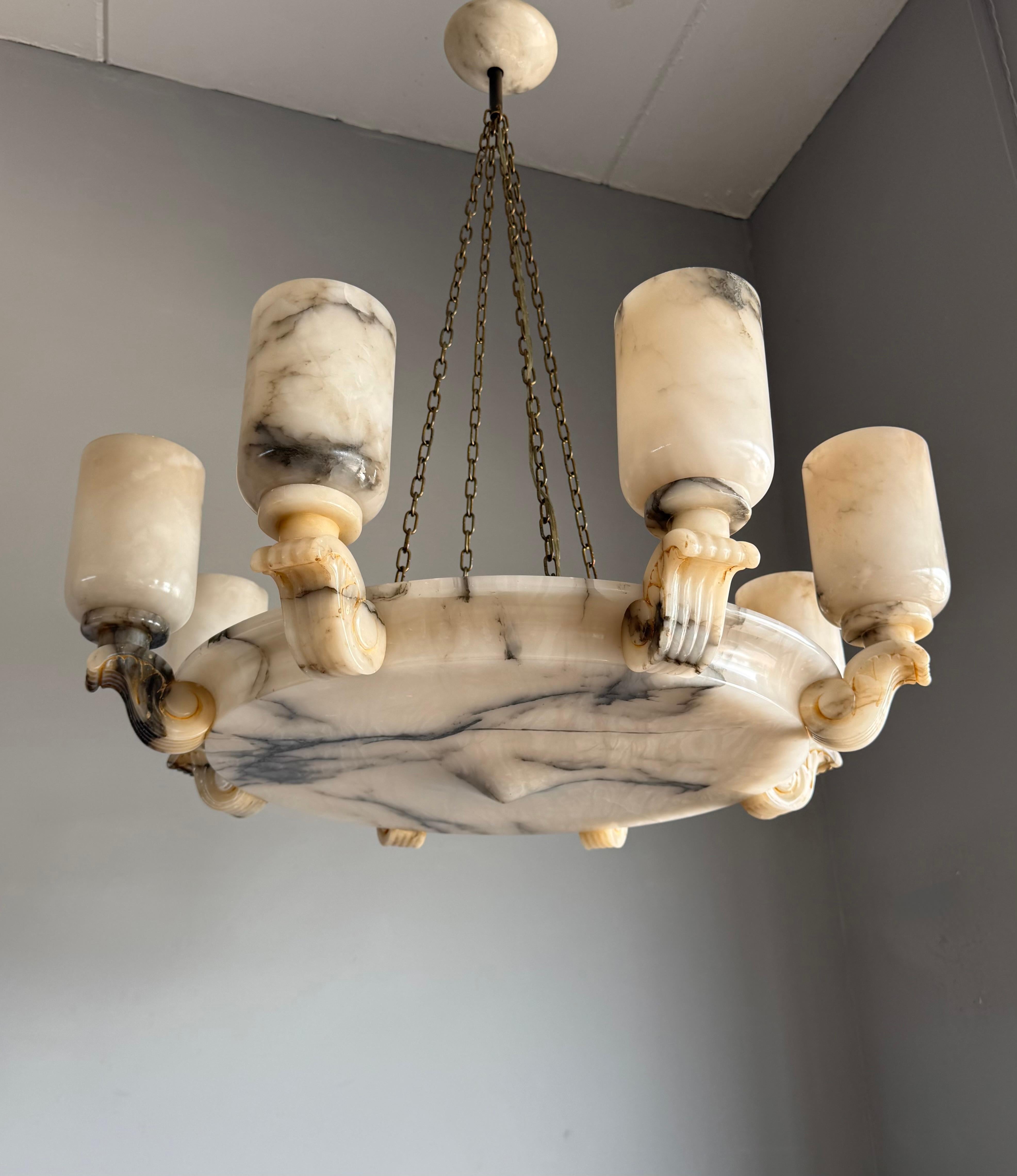 Grandioso e unico pendente / lampadario a 12 luci in alabastro bianco Art Deco, 1920 in vendita 2
