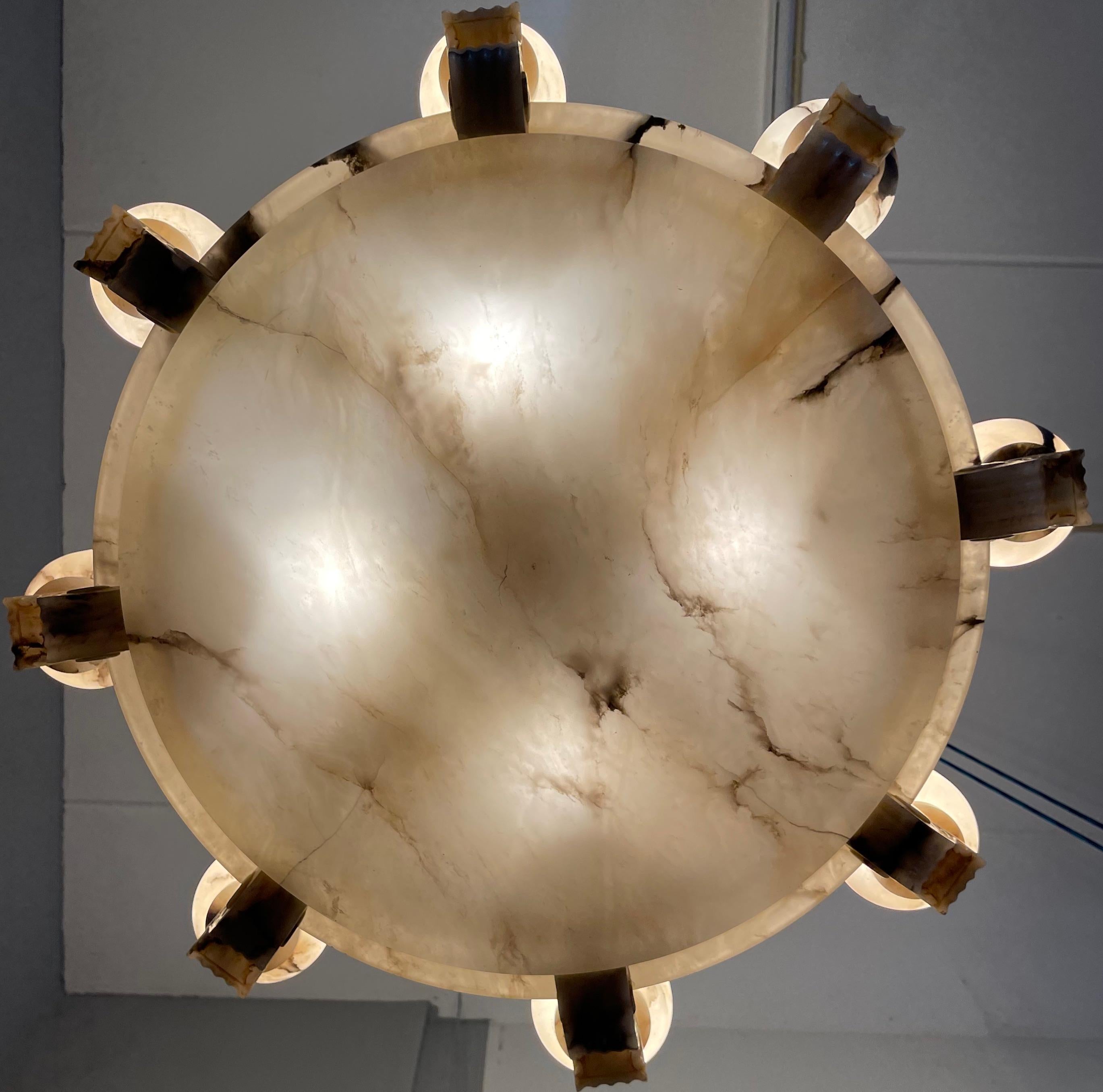 Grandiose & Unique Art Deco White Alabaster 12-Light Pendant / Chandelier, 1920 5