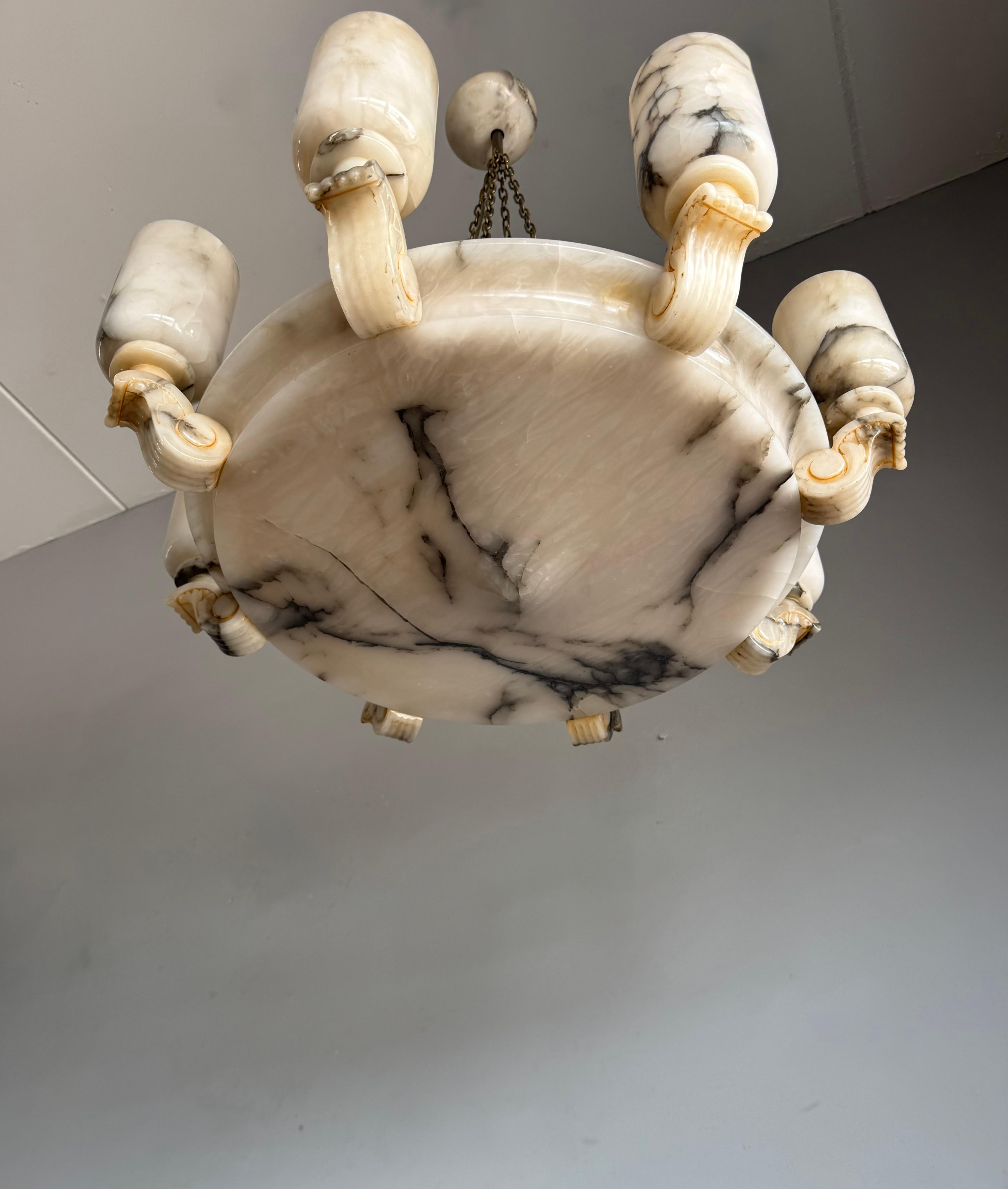 Grandioso e unico pendente / lampadario a 12 luci in alabastro bianco Art Deco, 1920 in vendita 4