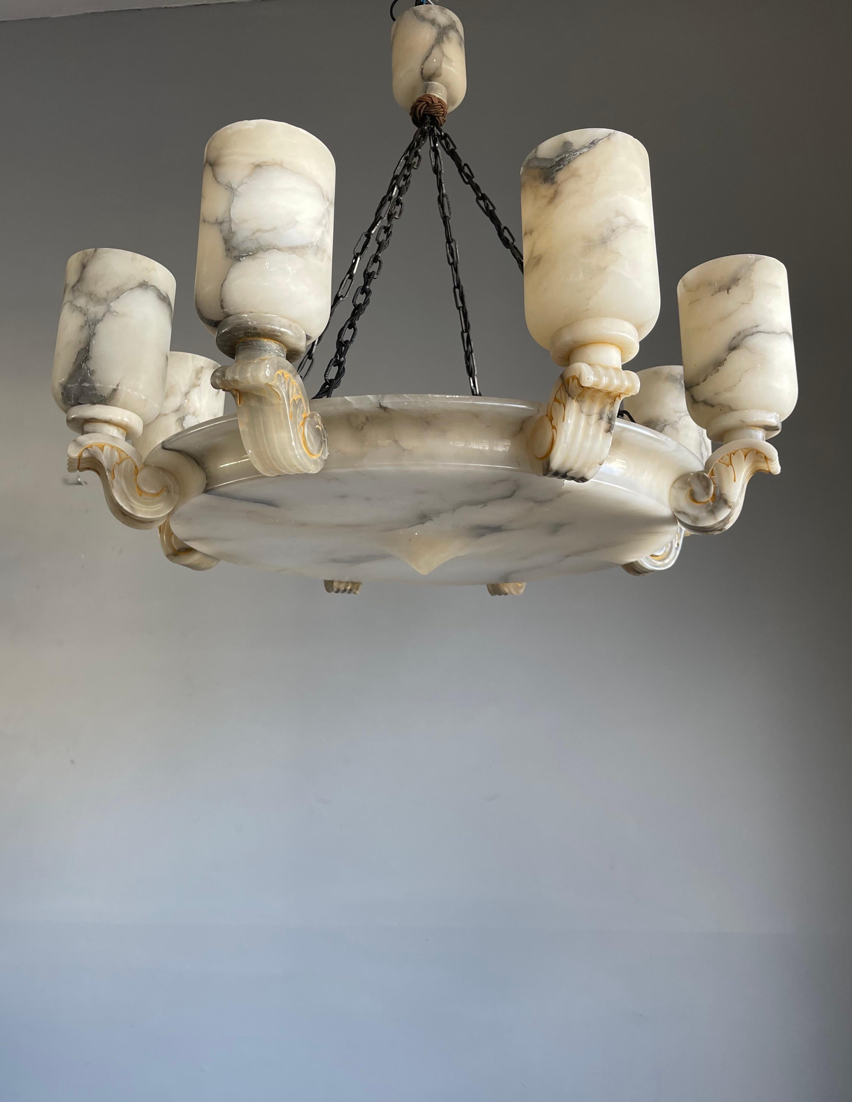 Grandiose & Unique Art Deco White Alabaster 12-Light Pendant / Chandelier, 1920 7