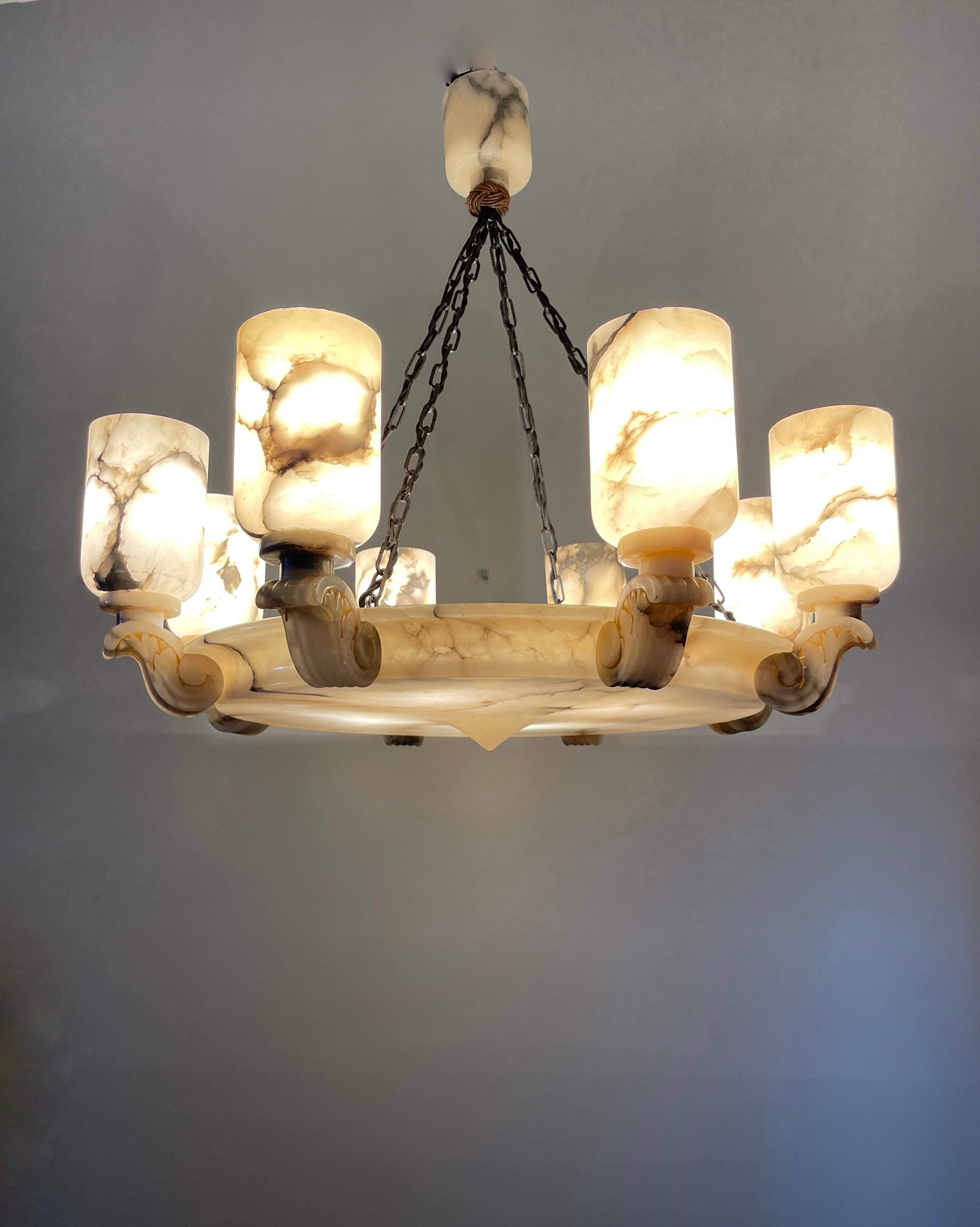 Grandiose & Unique Art Deco White Alabaster 12-Light Pendant / Chandelier, 1920 8