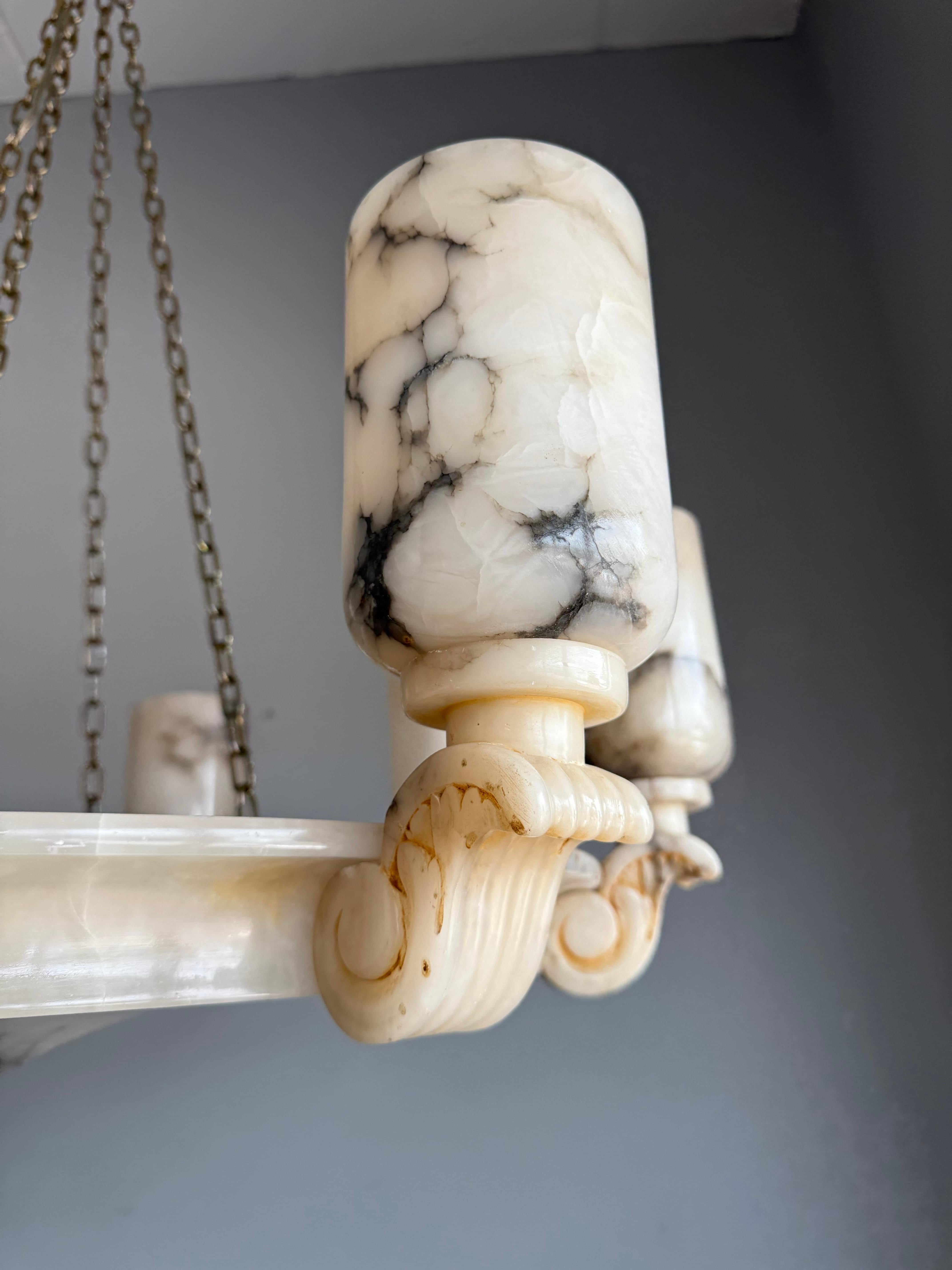 Grandioso e unico pendente / lampadario a 12 luci in alabastro bianco Art Deco, 1920 in vendita 6