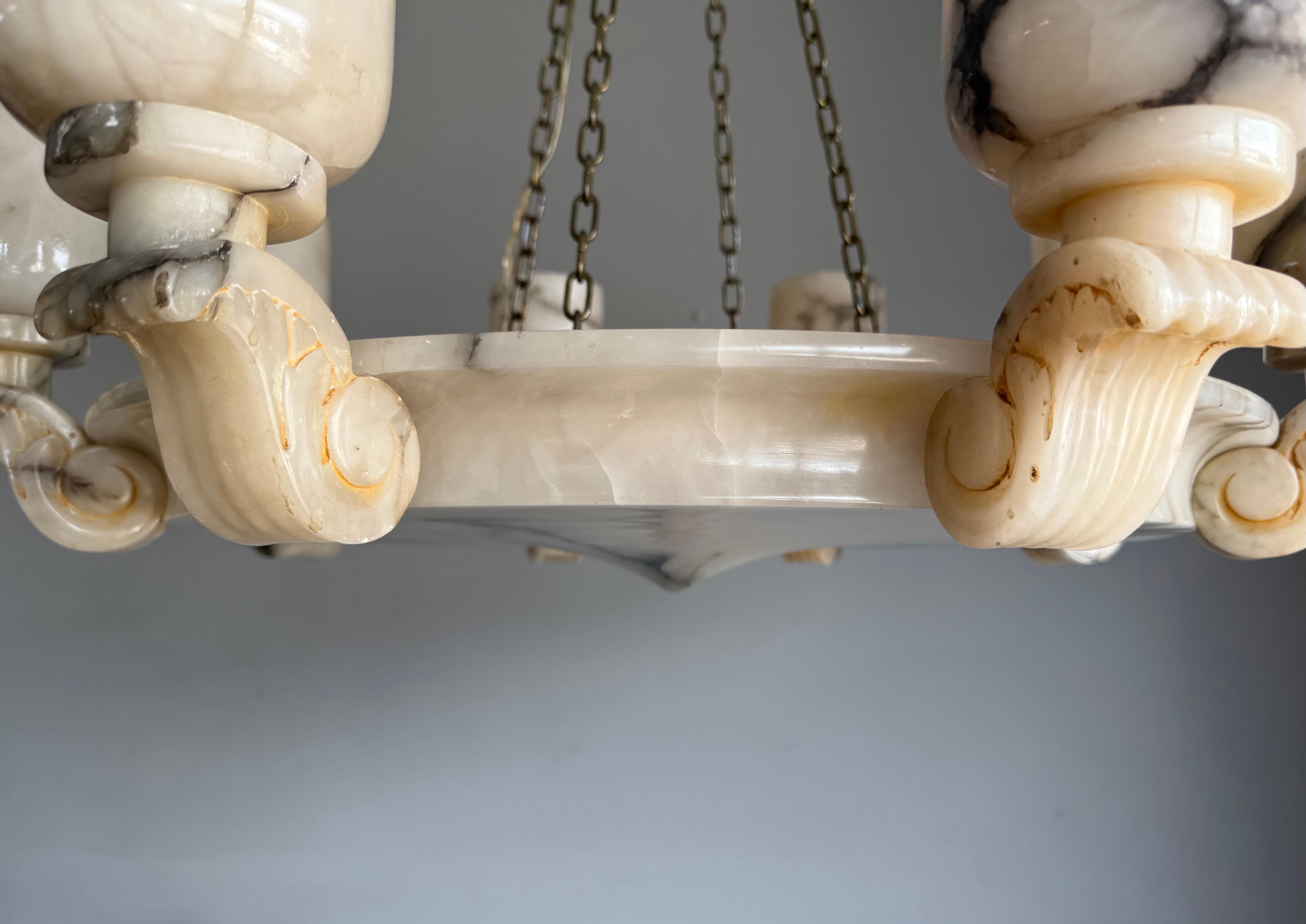 Grandioso e unico pendente / lampadario a 12 luci in alabastro bianco Art Deco, 1920 in vendita 7