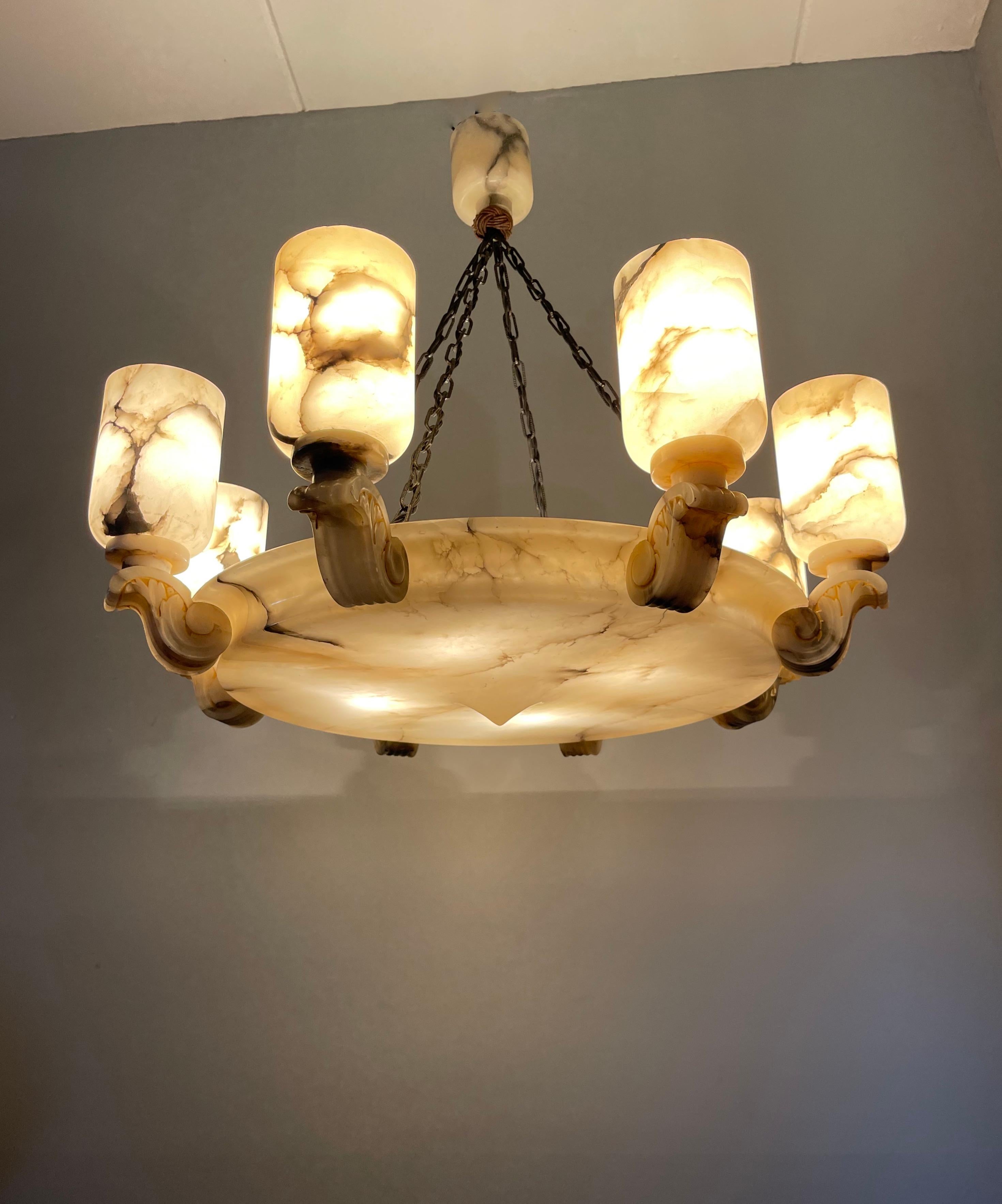 Grandiose & Unique Art Deco White Alabaster 12-Light Pendant / Chandelier, 1920 10