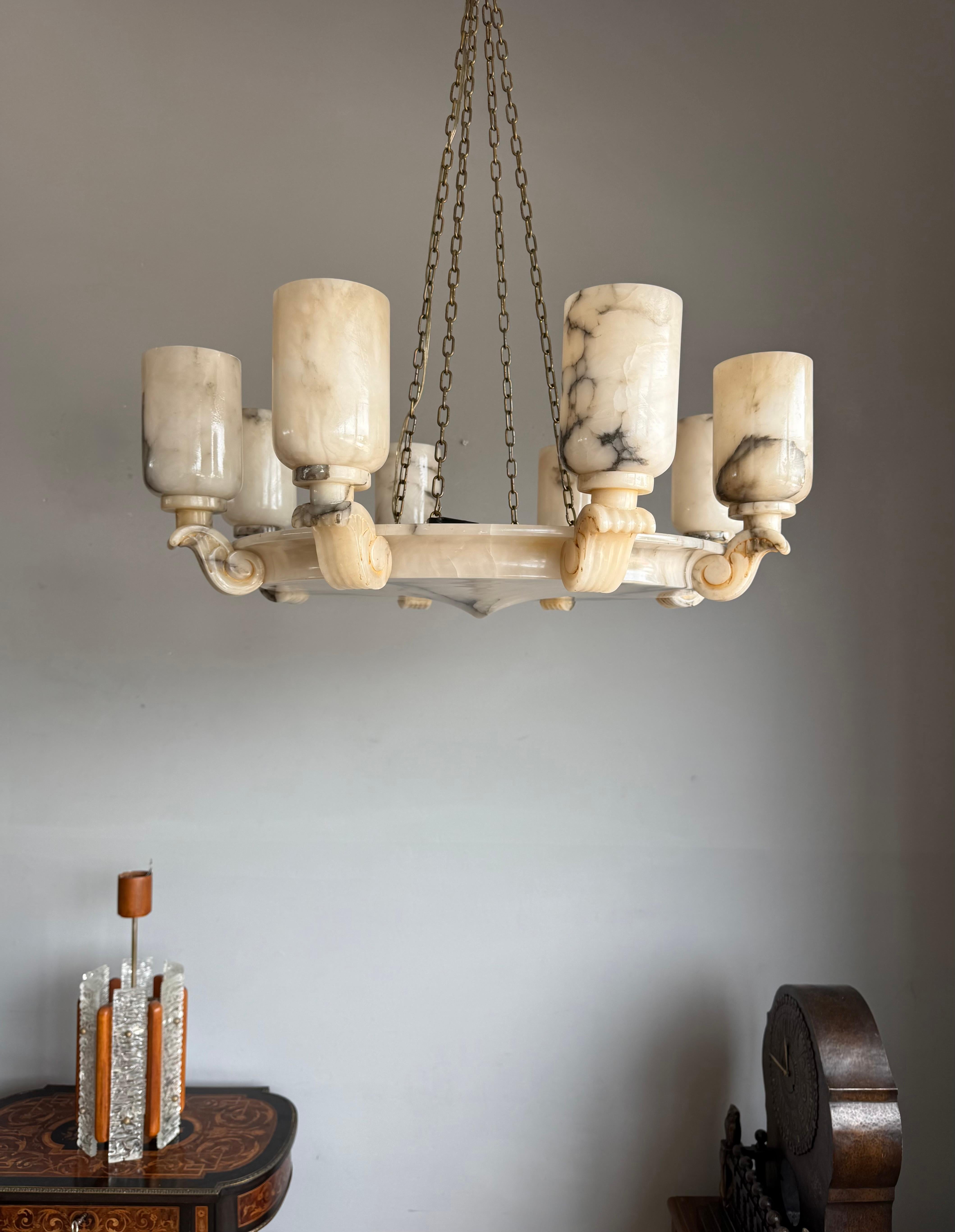 Grandioso e unico pendente / lampadario a 12 luci in alabastro bianco Art Deco, 1920 in vendita 8