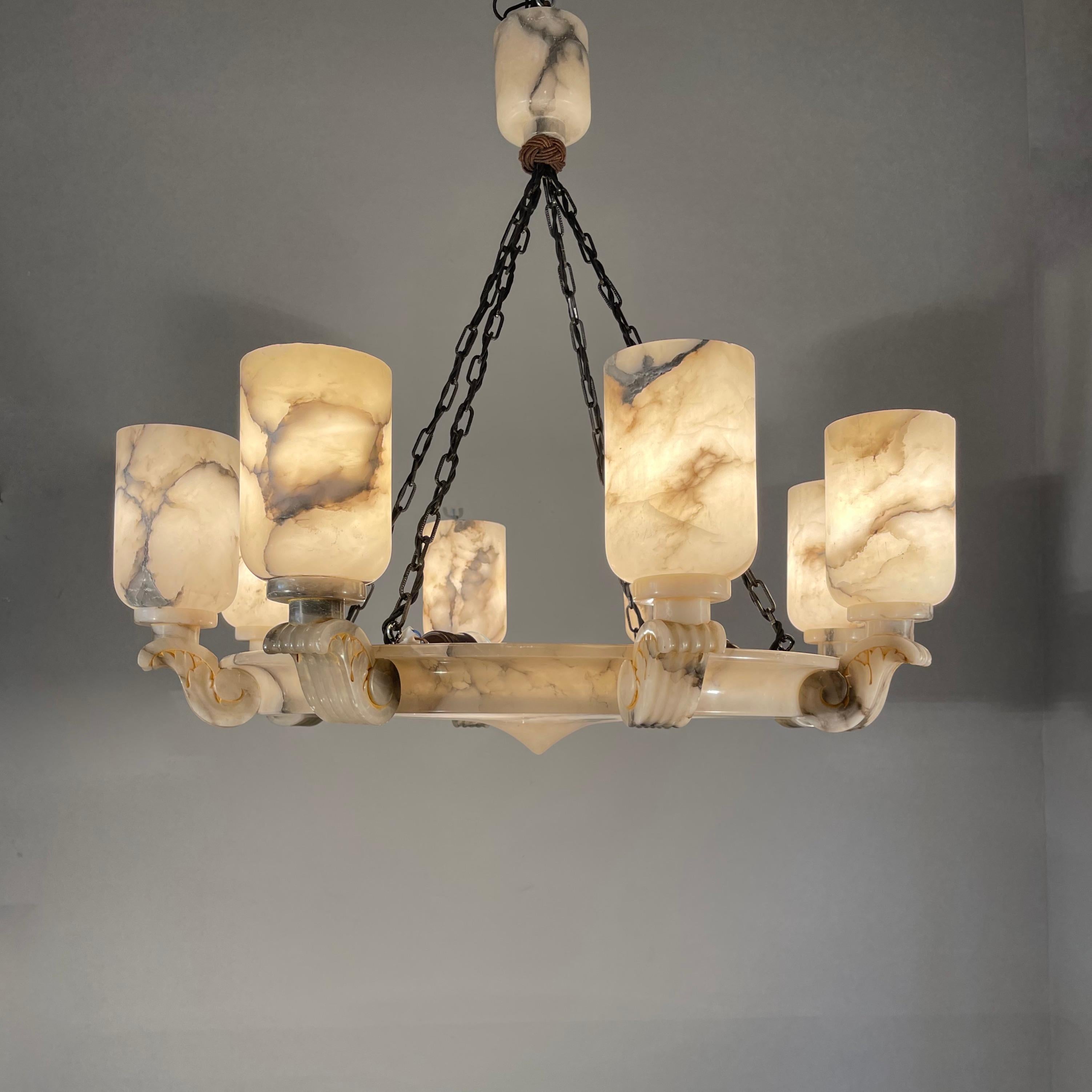 Grandiose & Unique Art Deco White Alabaster 12-Light Pendant / Chandelier, 1920 11