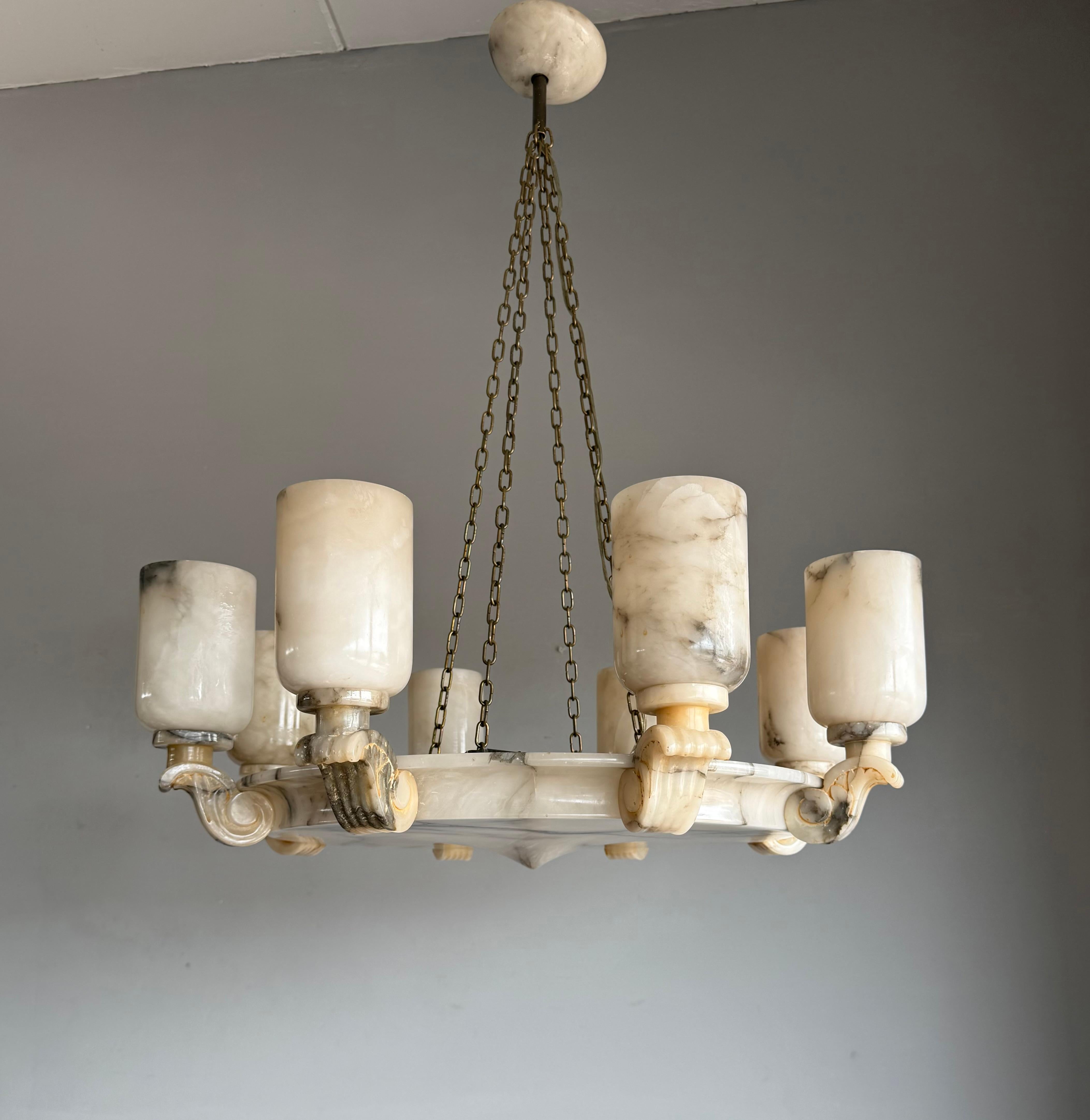 Grandioso e unico pendente / lampadario a 12 luci in alabastro bianco Art Deco, 1920 in vendita 11