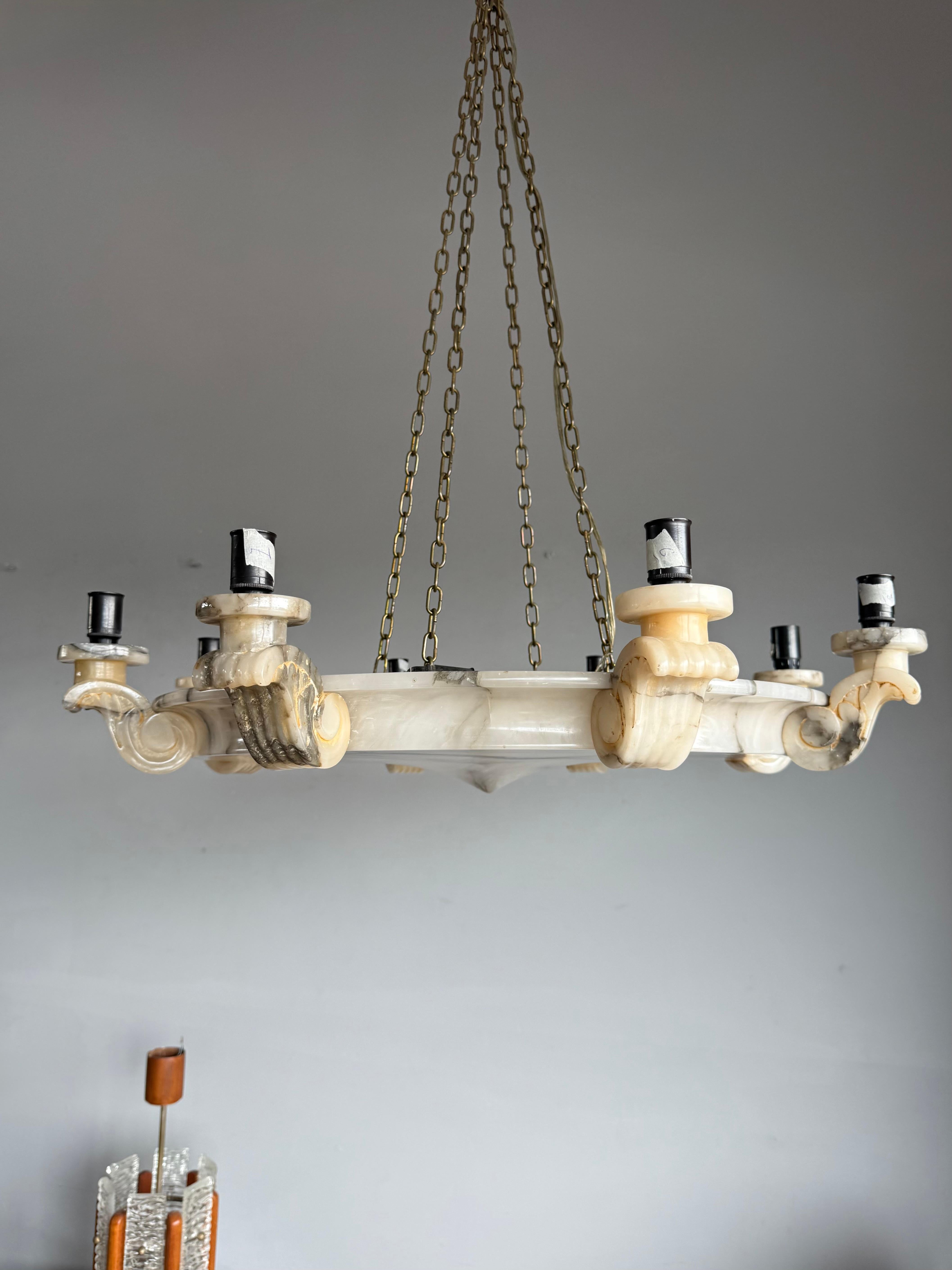 Grandioso e unico pendente / lampadario a 12 luci in alabastro bianco Art Deco, 1920 in vendita 12