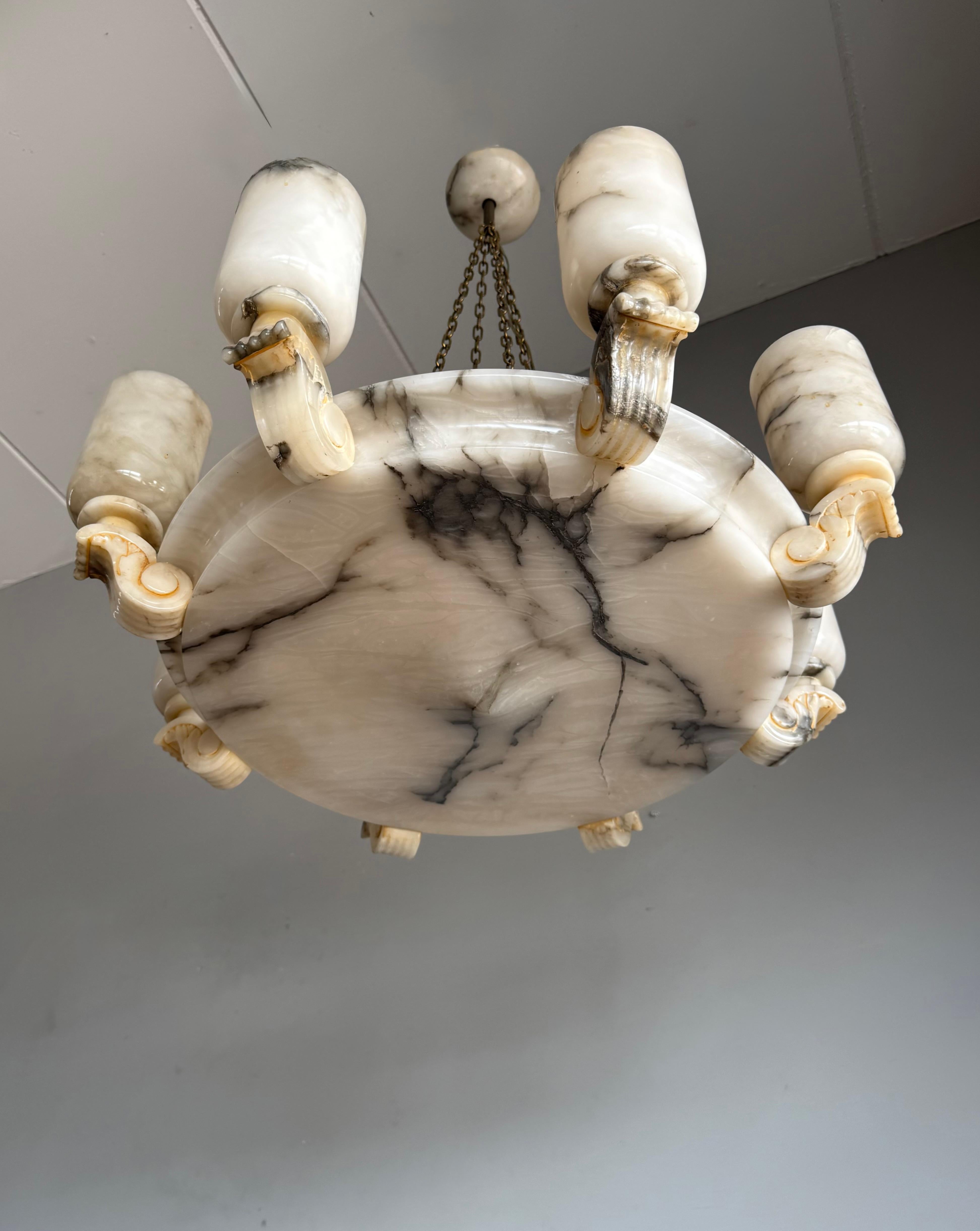 Svizzero Grandioso e unico pendente / lampadario a 12 luci in alabastro bianco Art Deco, 1920 in vendita