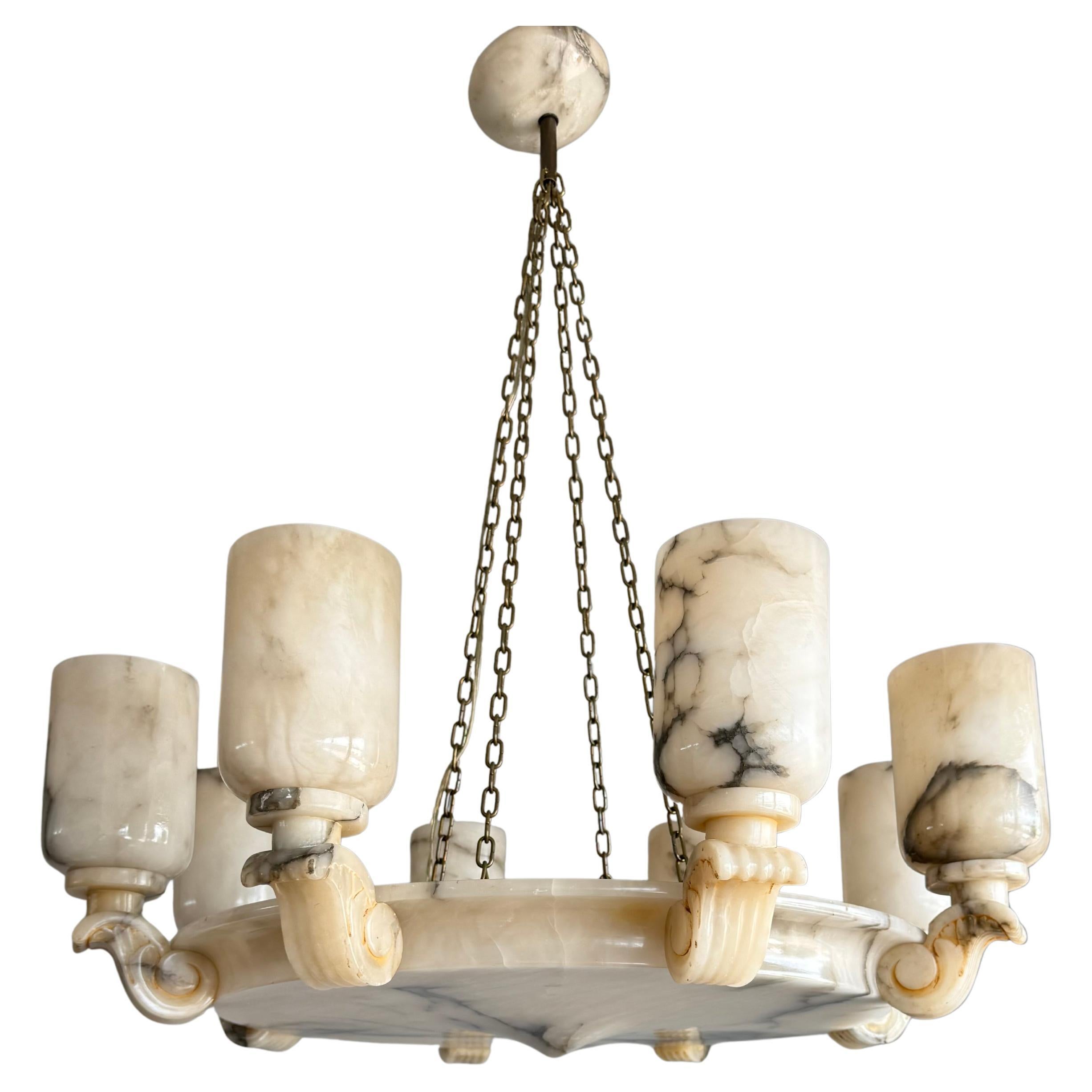 Grandiose & Unique Art Deco White Alabaster 12-Light Pendant / Chandelier, 1920
