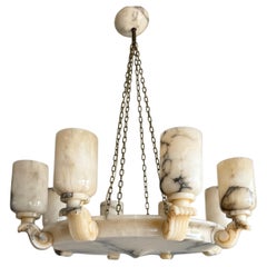 Grandiose & Unique Art Deco White Alabaster 12-Light Pendant / Chandelier, 1920