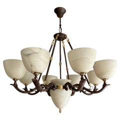 Retro Grandiose & Unique Midcentury Made Alabaster 10-Light Pendant / Chandelier 1970s