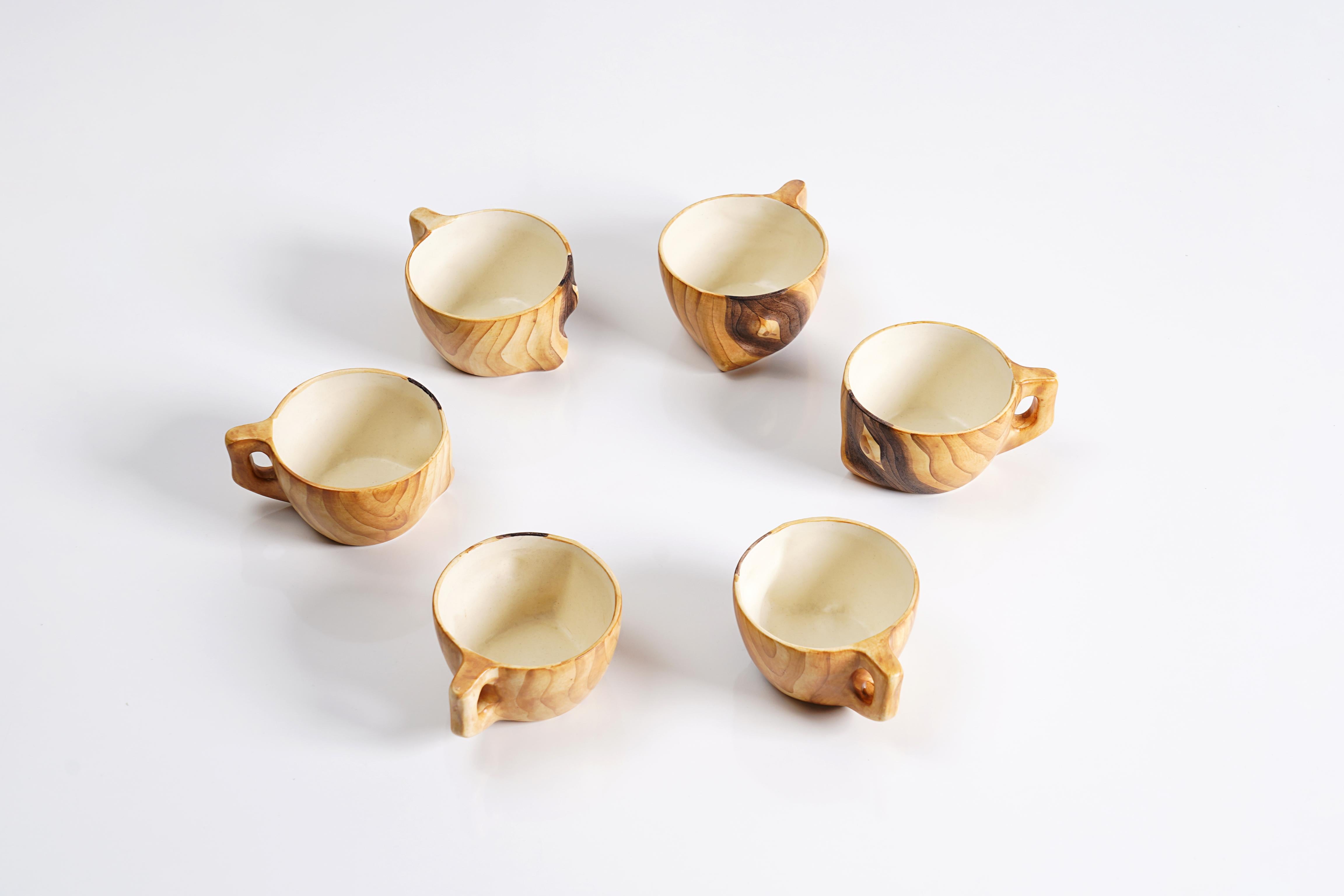 Mid-20th Century Grandjean Jourdan, Faux Bois Ceramic Tea sets. Vallauris, France, 1950s For Sale
