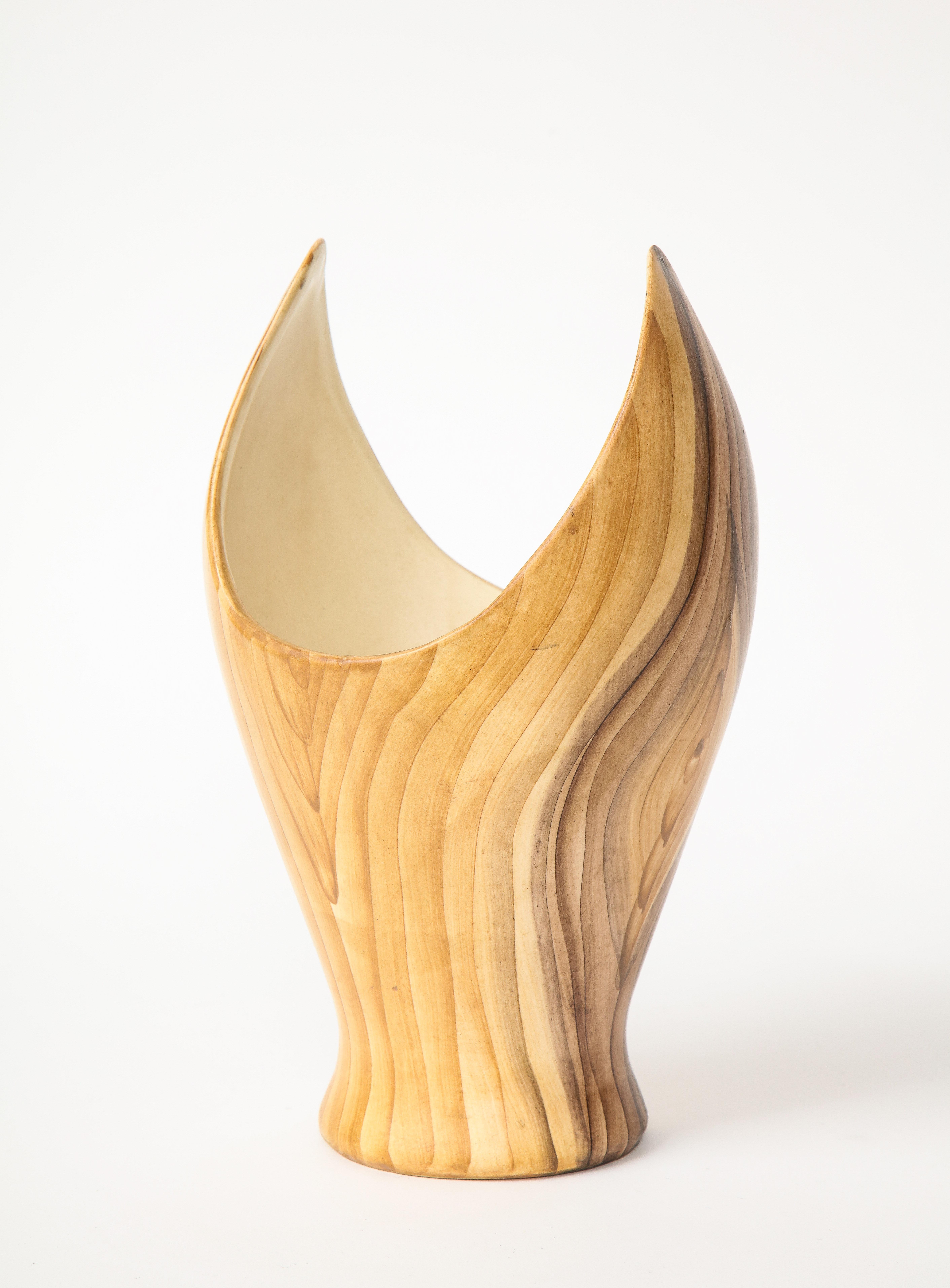 Faux Bois Ceramic Vase by Grandjean Jourdan, Vallauris, France, c. 1960s (Signed) 

This vase displays the acclaimed French ceramicist's trademark 