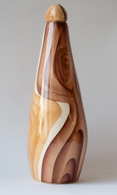 Grandjean-Jourdan "Faux Bois" Pitcher and 8 Mugs in Brown tones, Vallauris