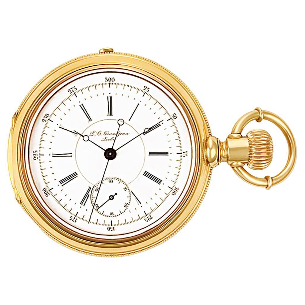 Grandjean Pocket Watch Ref 1833 18k Yellow Gold White Dial Manual Watch For Sale