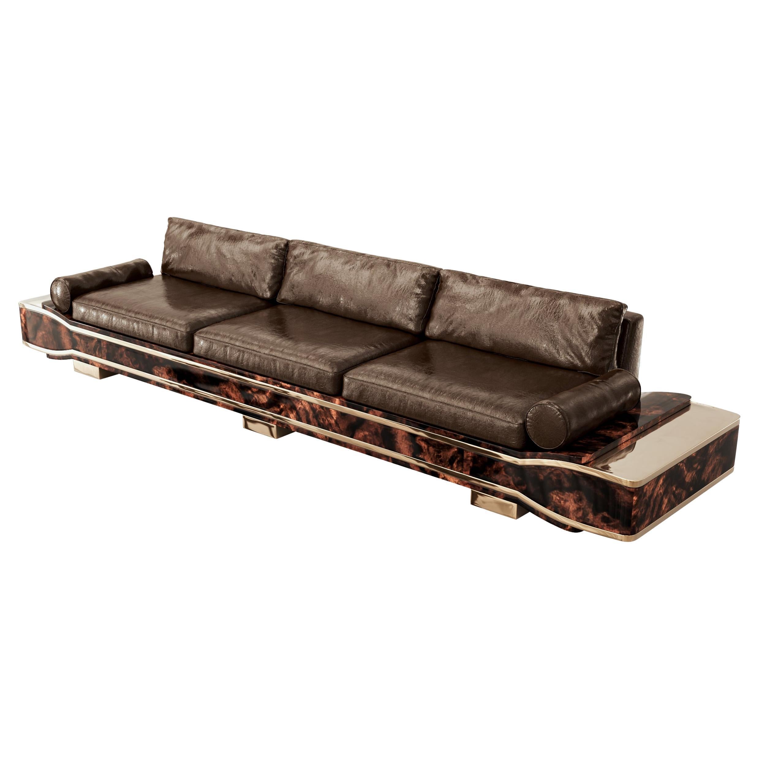 Canapé Grandland, avec bronze poli, cuir sur mesure, Istanbul