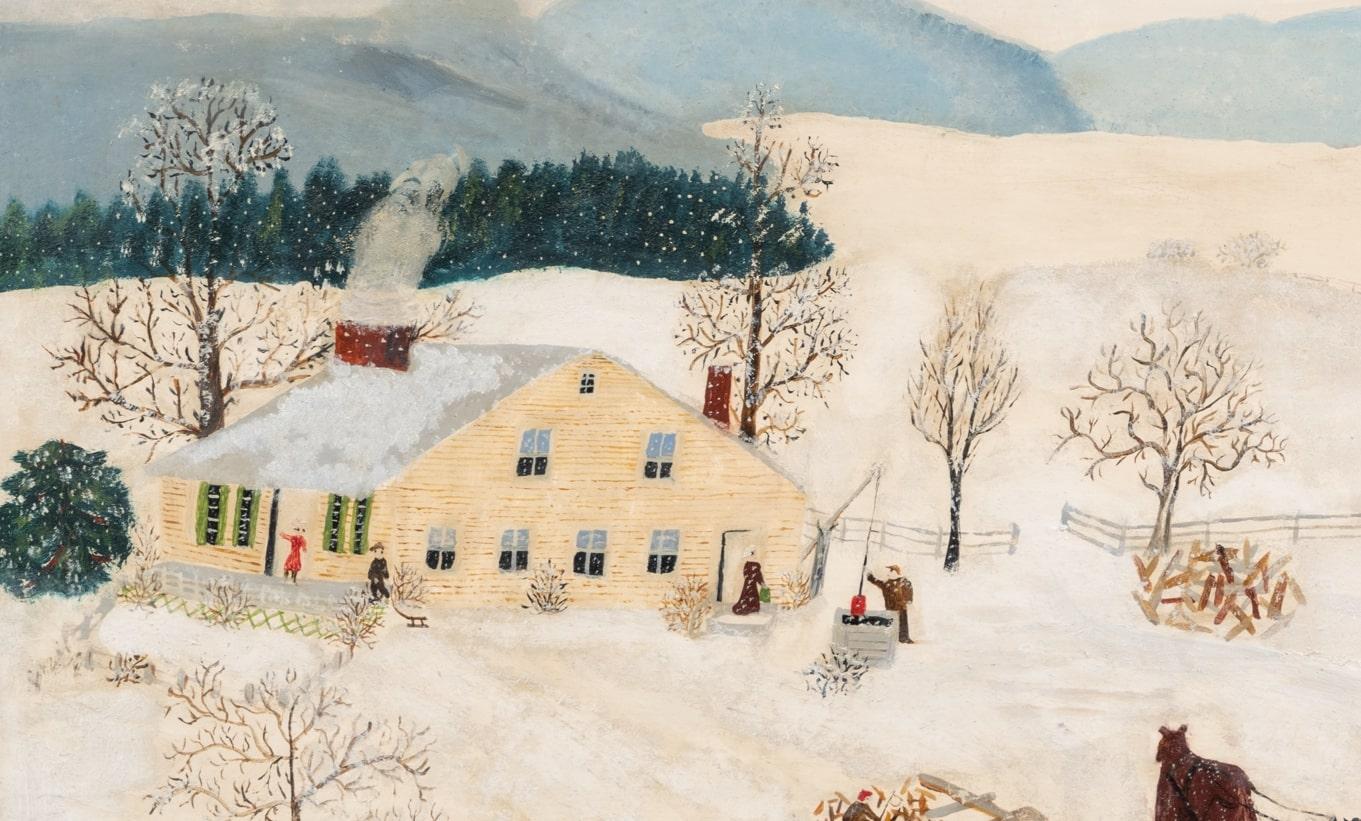 December - Gray Landscape Painting by Grandma Moses