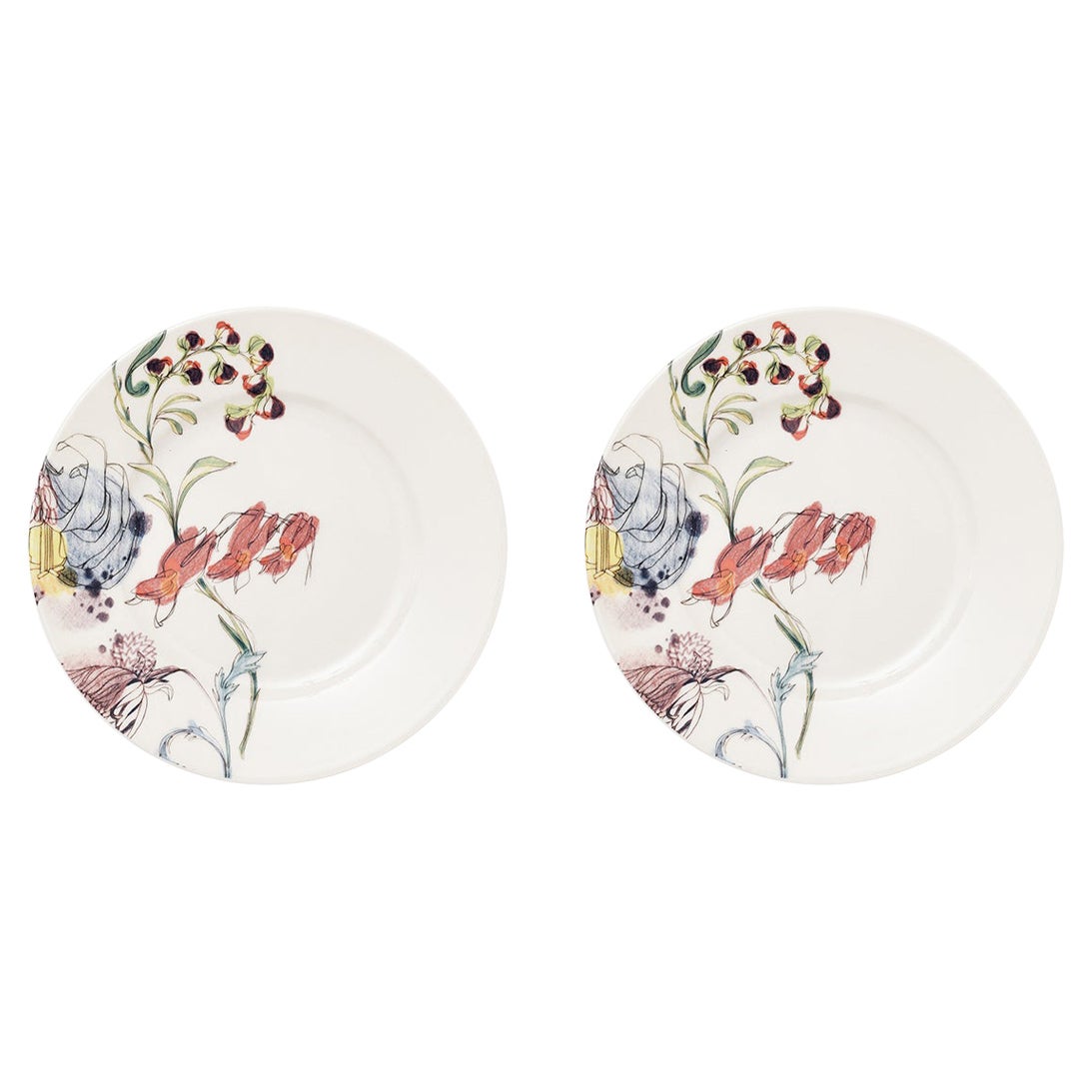 Grandma's Garden, ensemble d'assiettes à dessert en porcelaine contemporaine à motifs floraux